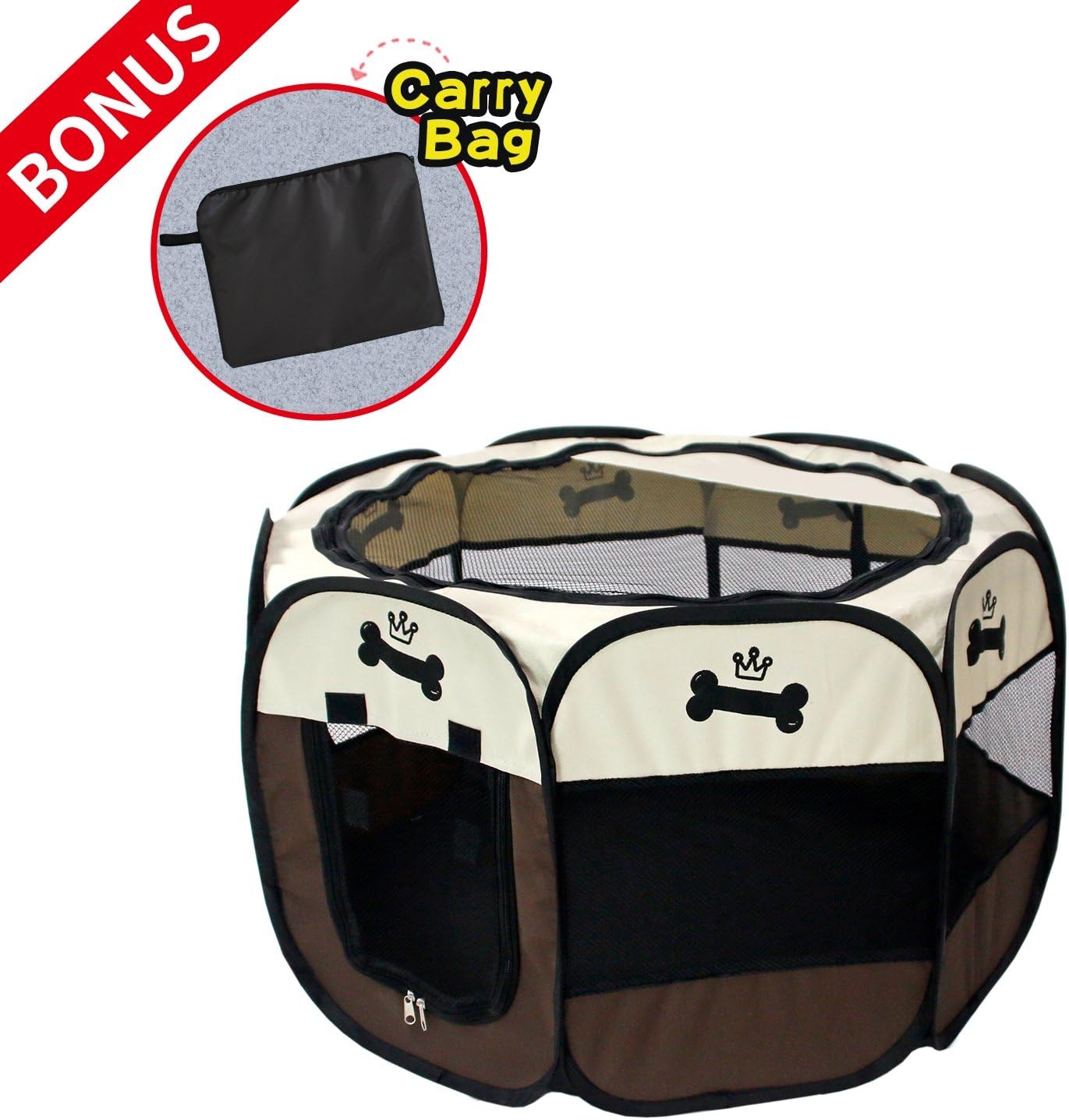 Pet Portable Foldable Playpen, Exercise 8-Panel Kennel Mesh Shade Cover Indoor/Outdoor