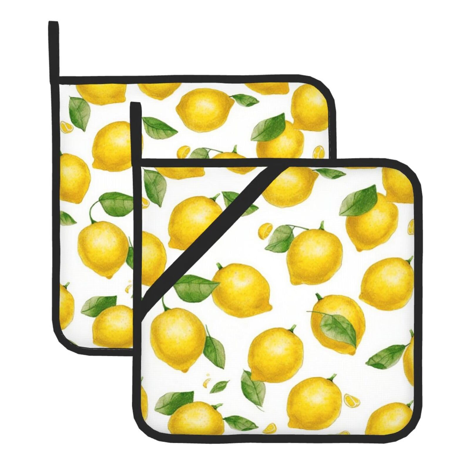 2 Pack Yellow Lemon Pot Holders for Kitchen Heat Resistant Pot Holders with Pocket Oven Potholders Washable Hot Pads for Cooking Baking Oven Pans Trivet 8x8 Inches