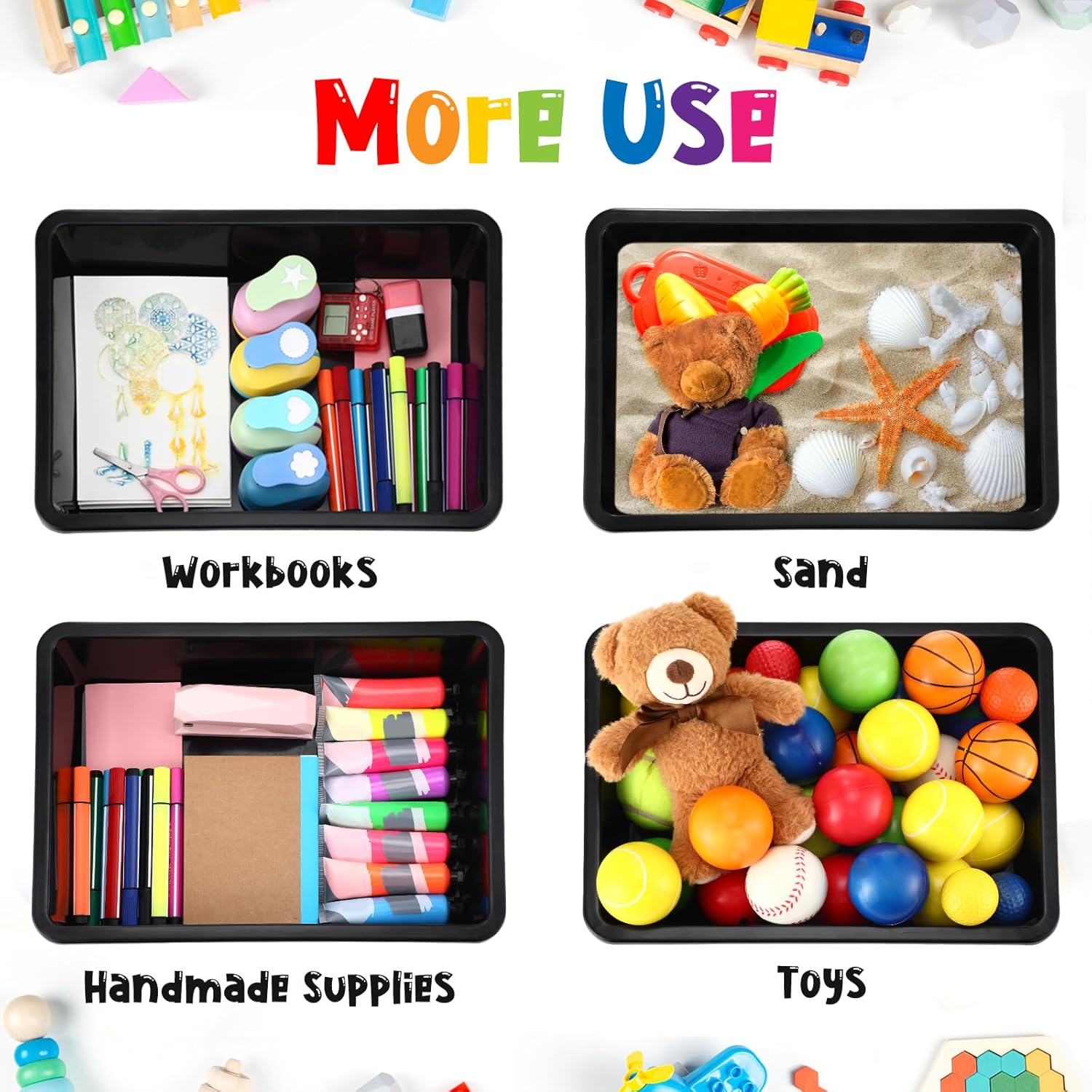 Hoteam 10 Pcs Flat Storage Organizer Tray Bin Letter Size Paper Tray for Classroom Plastic Stackable File Organizer for School Office Teacher Book Organization（ Black, 13.78 x 9.84 x 3.15 Inch）