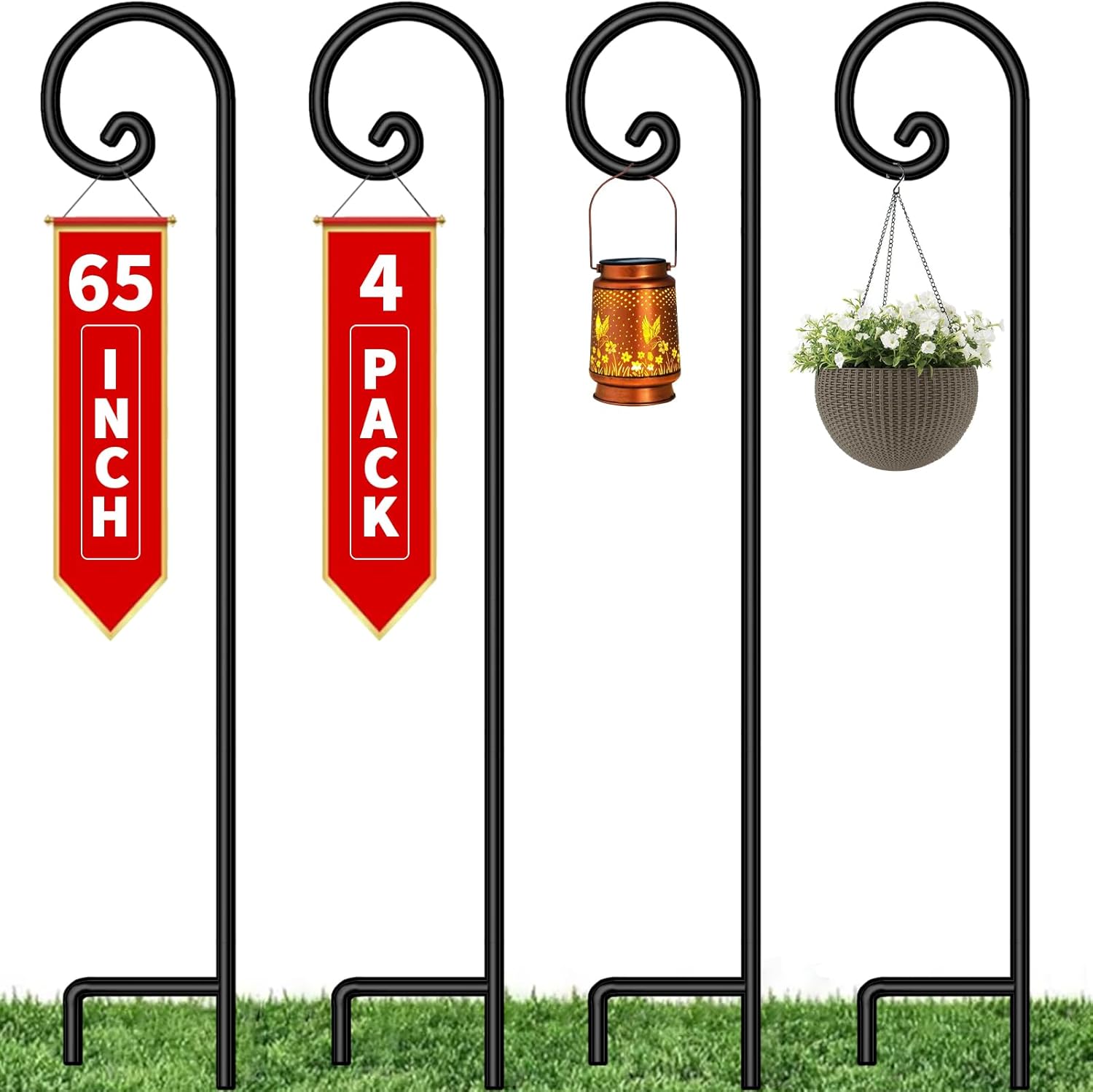 BEAU JARDIN 4 Pack Shepherds Hook for Outdoor 65 inch + 8 Pack Shepherd Hook 37 Inch