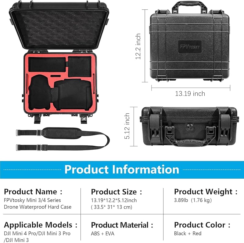 FPVtosky Vízálló Drón Táska DJI Mini 4 Pro/Mini 3 Pro - Kétrétegű Kompakt Hordtáska Fly More Combo Készlethez, Utazáshoz és Túrázáshoz