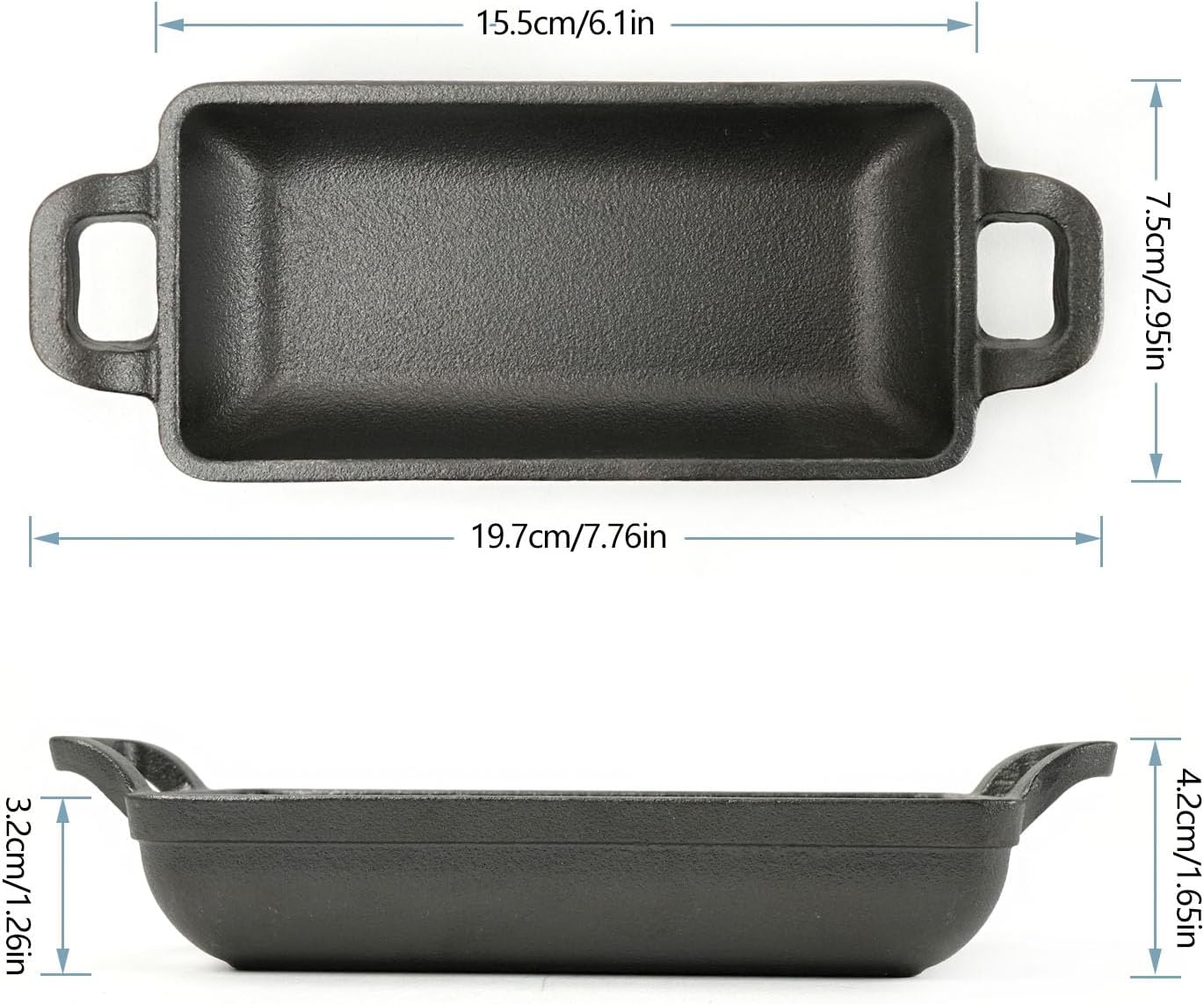 HAWOK Cast Iron Rectangle Mini Server, 7.76”Lx2.95”W x1.26”H, Serving Dish Pans, with Wooden Underliner, Set of 4 Black