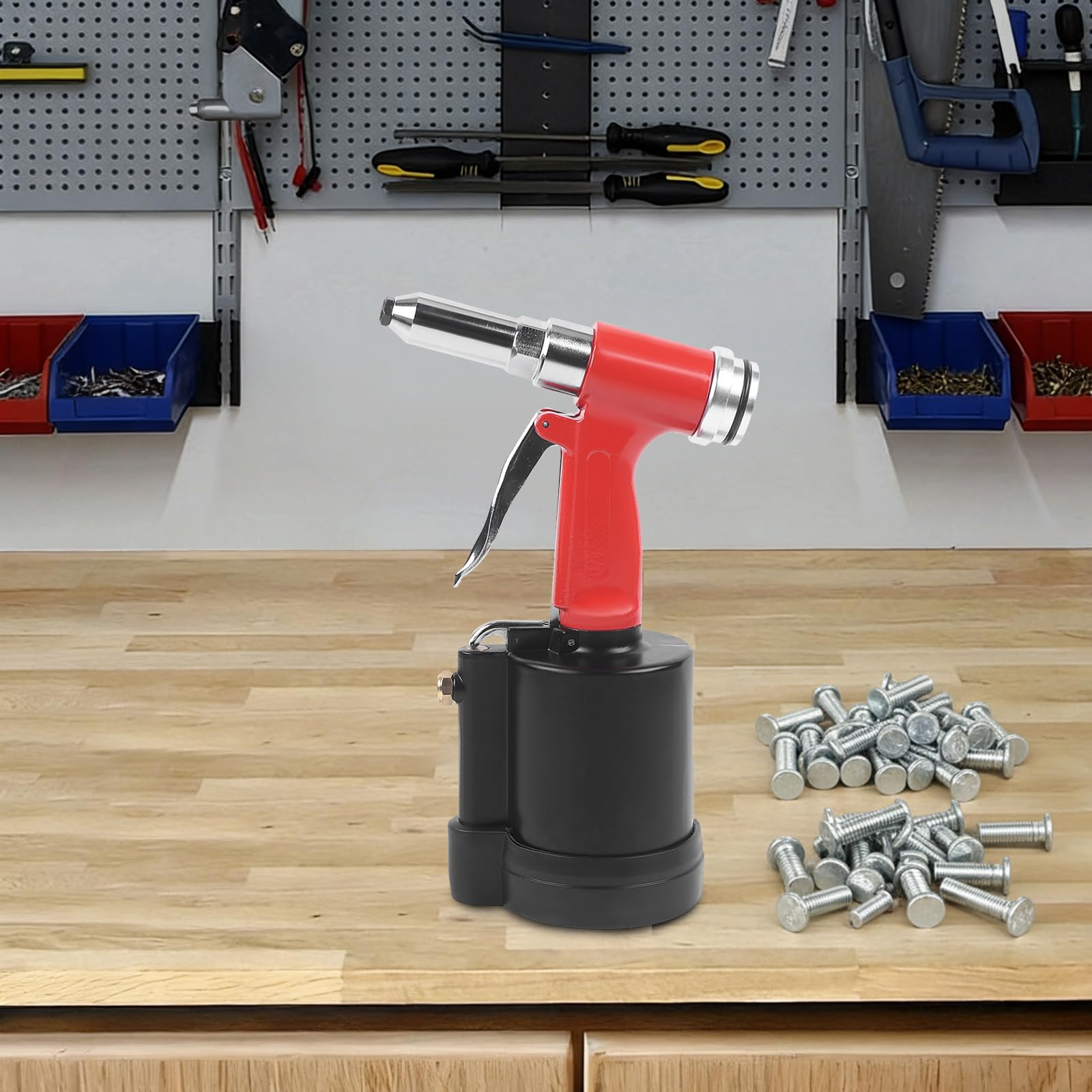 Remachadora de aire comprimido con 4 boquillas (3,2 mm, 4,0 mm, 4,8 mm, 6,4 mm), fuerza de tracción de 1300 kg, carrera de 16 mm, pistola de remaches ciegos de aire comprimido para industria