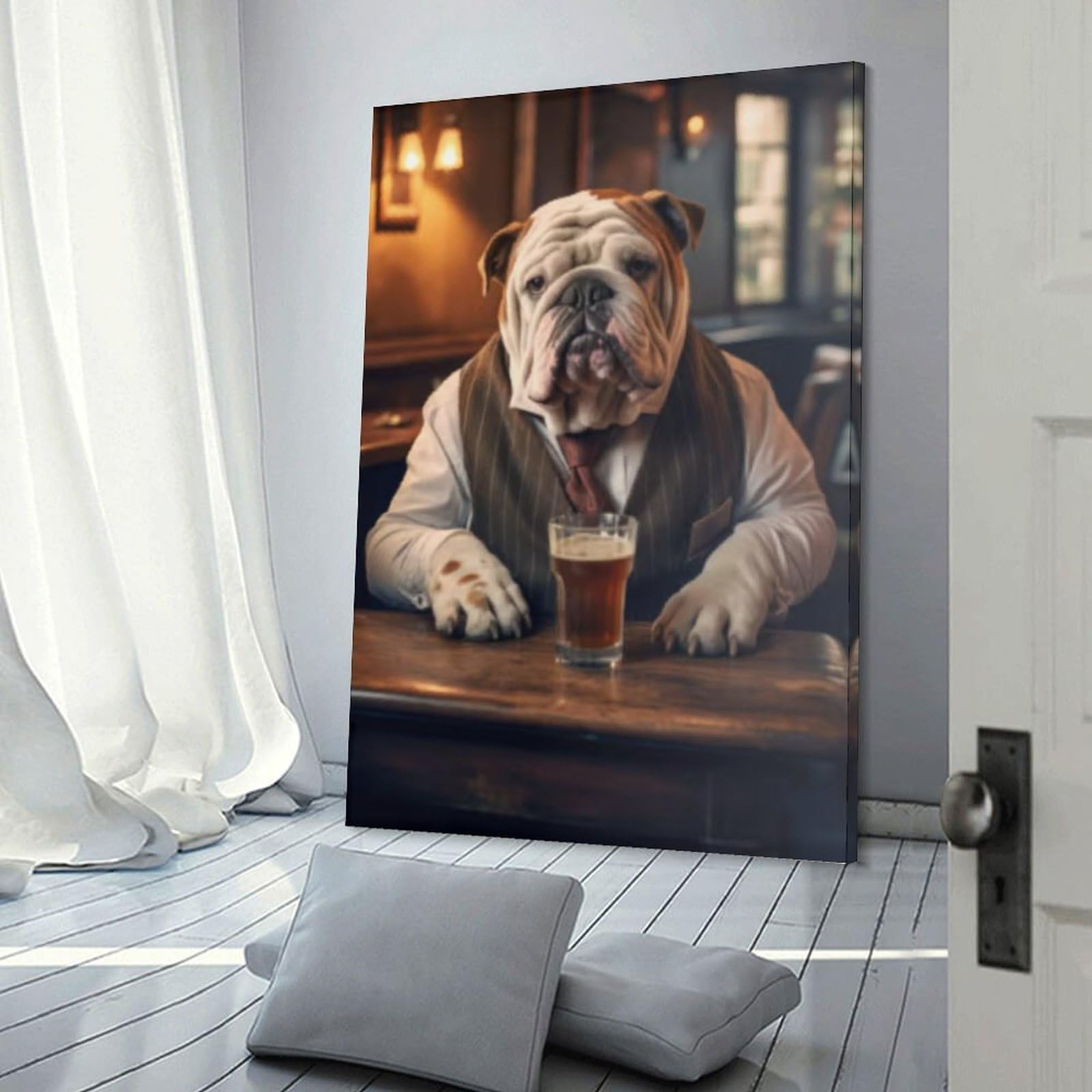 Junmoney Frame-Style-22 English Bulldog Pub Beer Canvas Wall Art 16X24inch(40X60cm), For Workspace Walls, Study Corners Or Bedrooms, Wall Art That Adds Style To Work Areas