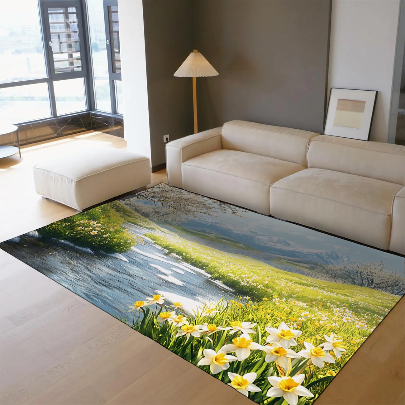 Tapis champ de fleurs en fleurs 180x240cm tapis doux paysage de montagne