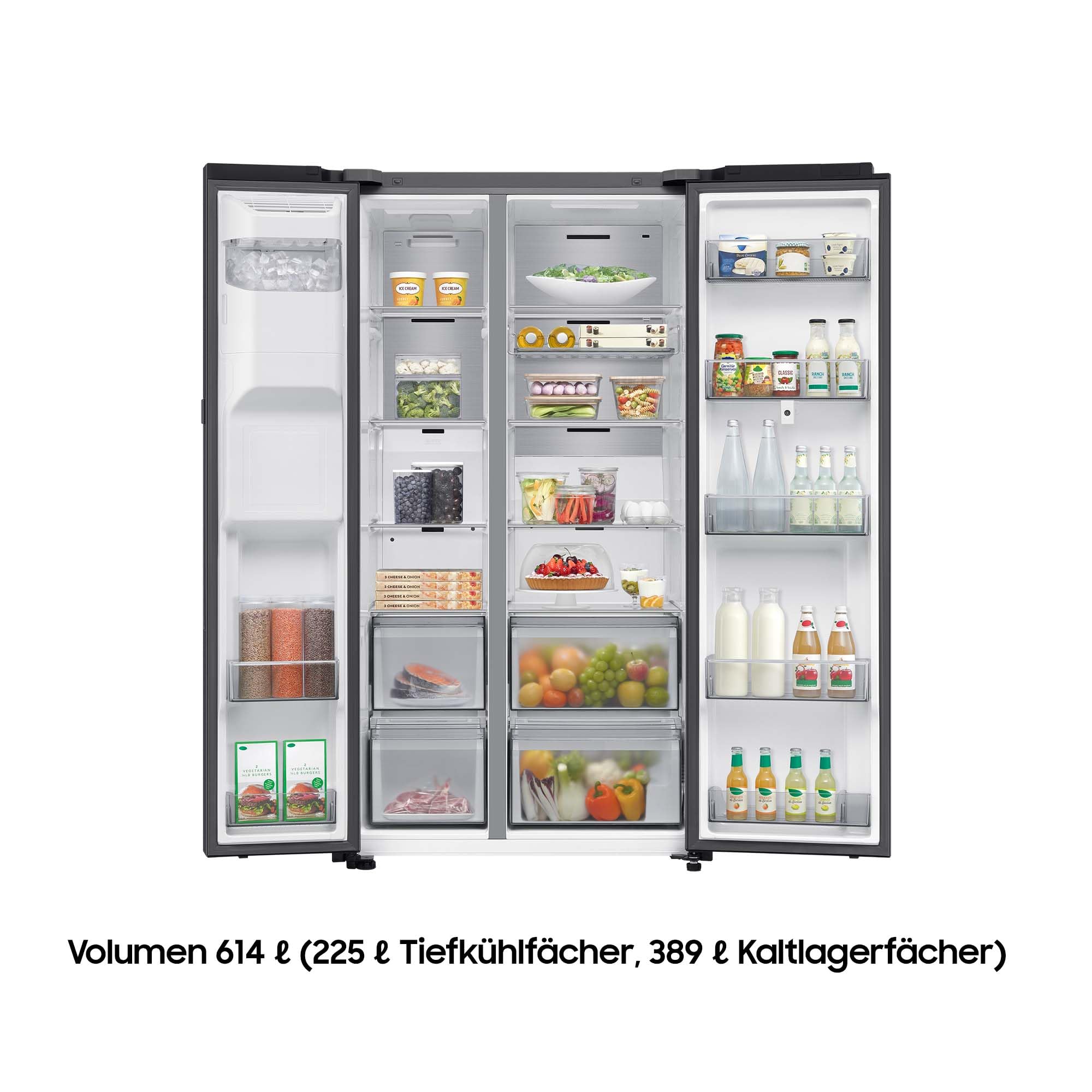 Samsung RS90F66BEFEF Side-by-Side Kühl-Gefrierkombination, 178 cm, 614 l, Eis-/Wasserspender, Family Hub, Black Steel