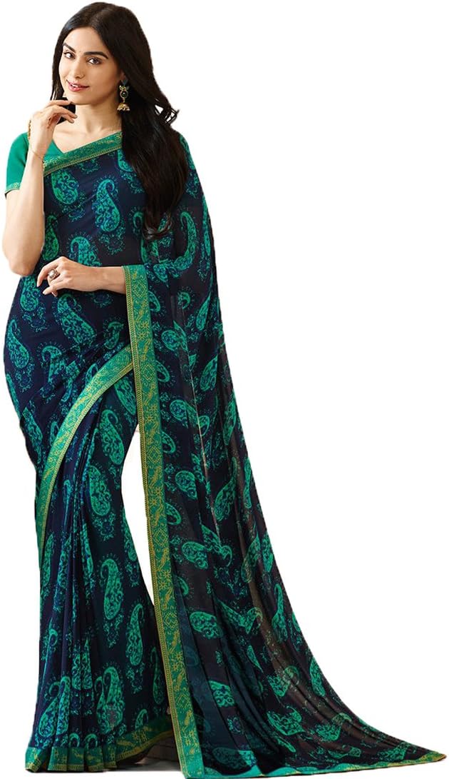 MOHIT CREATIONS Women's Partywear Printed Saree with Unstitched Blouse