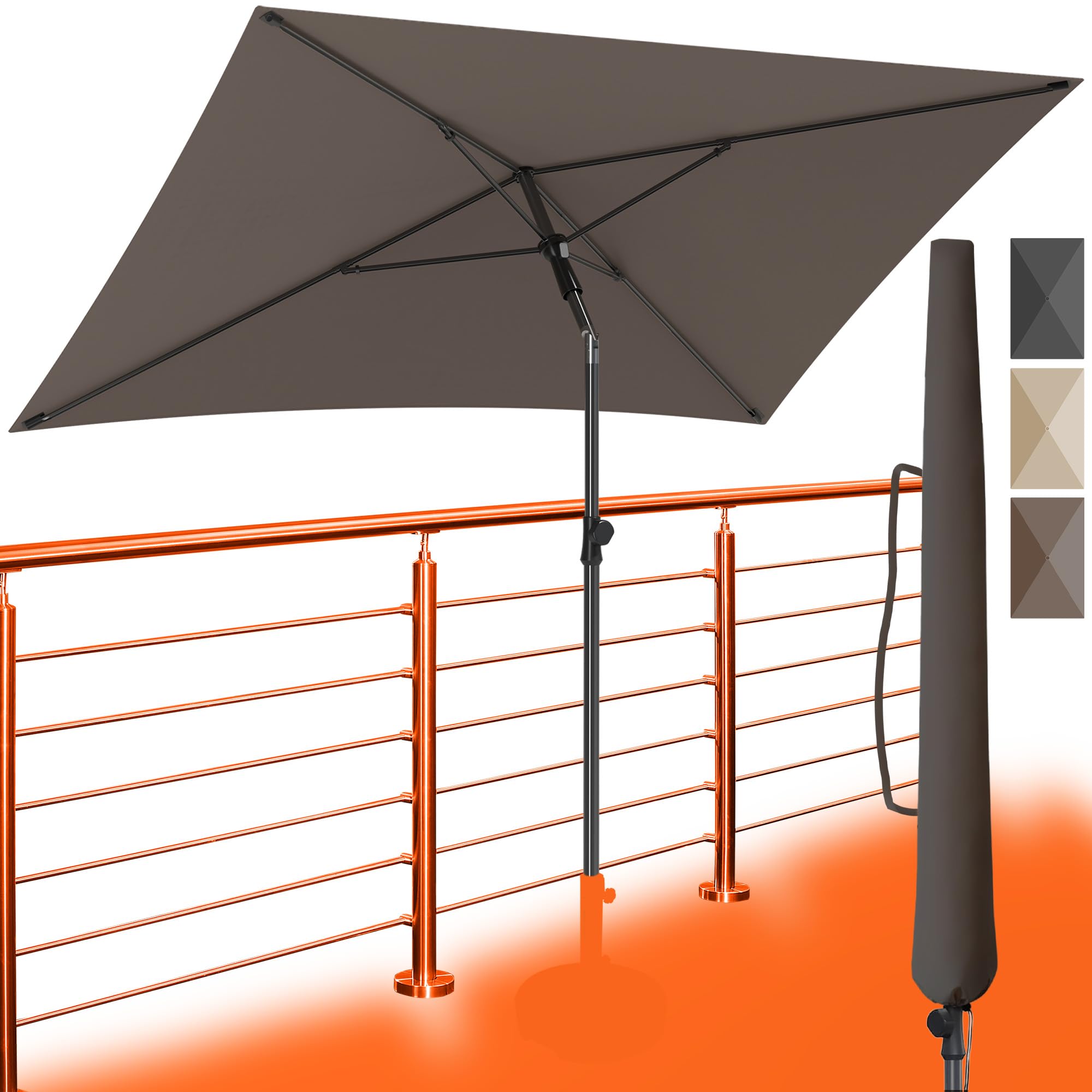 4smile Sonnenschirm Balkon 200x125 cm UV50+ knickbar höhenverstellbar Taupe mit Schirmhülle