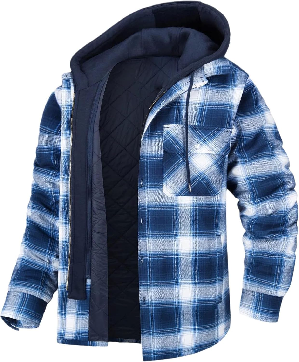 Men's Winter Plaid Jacket Sherpa Fleece Lined Hooded Thick Warm Outdoor Casual Coat