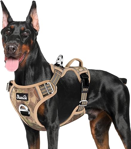 Miniatura 10 de SlowTon Arnés para perro sin tirones, arnés resistente sin estrangulamiento para mascotas, con 2 clips para la correa y mango vertical de fácil