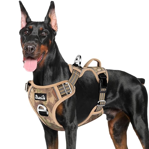 SlowTon No Pull Dog Harness, Heavy Duty No Choke Pet Harness with 2 Leash Clips and Easy Control Vertical Handle, Adjustable Soft Padded Dog Vest for Small, Medium and Large Dogs(Yellow Camo,X-Large)