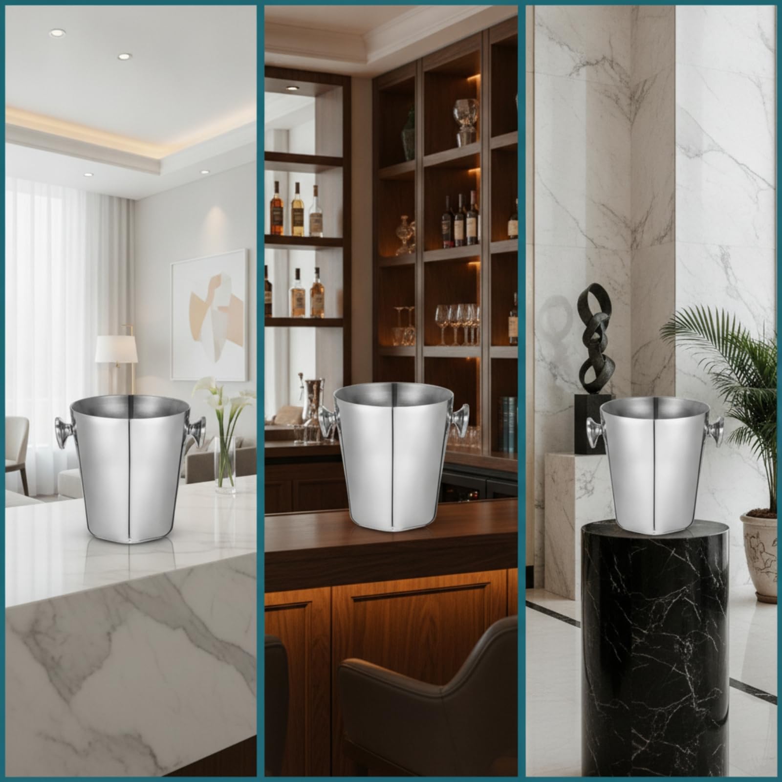 Cubitera Acero Inoxidable Hielera Térmico Cubo Hielo para Bar , Dorado , Cubo De Hielo Cilíndrico Redondo