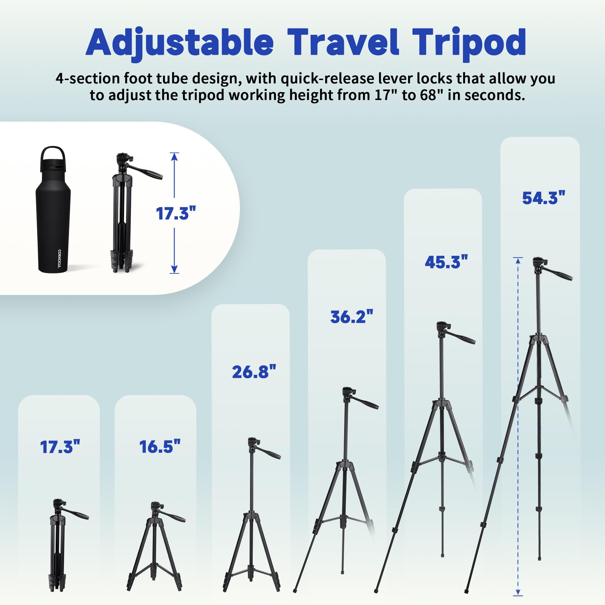 55" Phone Tripod, PHOPIK Aluminum Extendable Tripod Stand with Shutter, Carrying Bag, Compatible with iPhone/Android/Sport Camera&Insta 360 x5 Perfect for Video Recording/Selfies/Live Stream/Vlogging — Amazon image 4