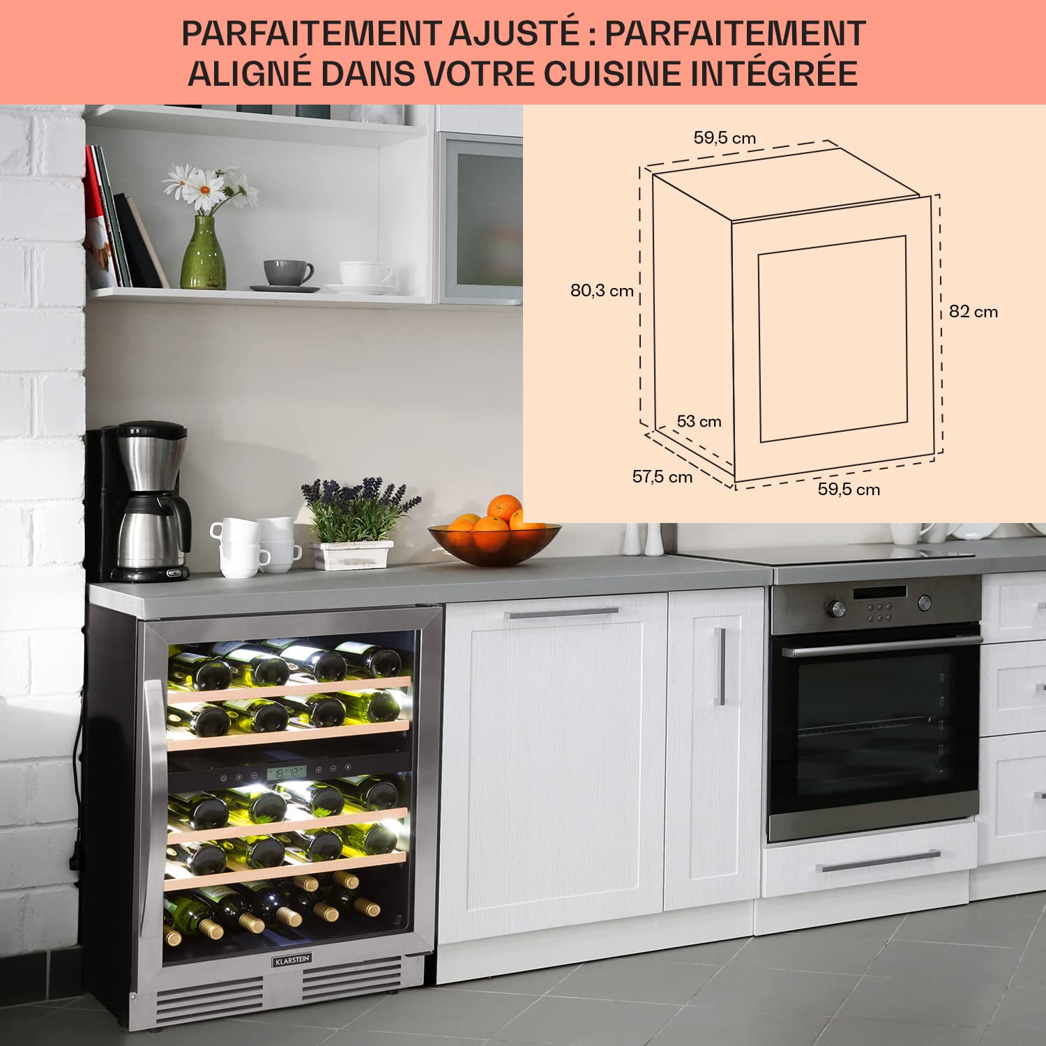 KLARSTEIN Cave à Vin Encastrable 129L Double Zone 43 Bouteilles Porte en Verre