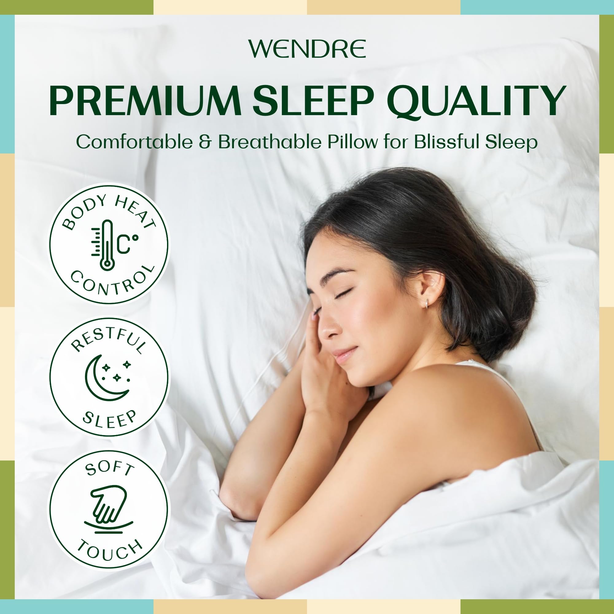 WENDRE Sleep Zestaw 2 Poduszek 80x80 cm - Miękkie, 100% Bawełny Poszycie Percale, Zmywalny - Luksusowe Poduszki na Łóżko - Trwałe, Hipoalergiczne, Certyfikat Oeko-Tex