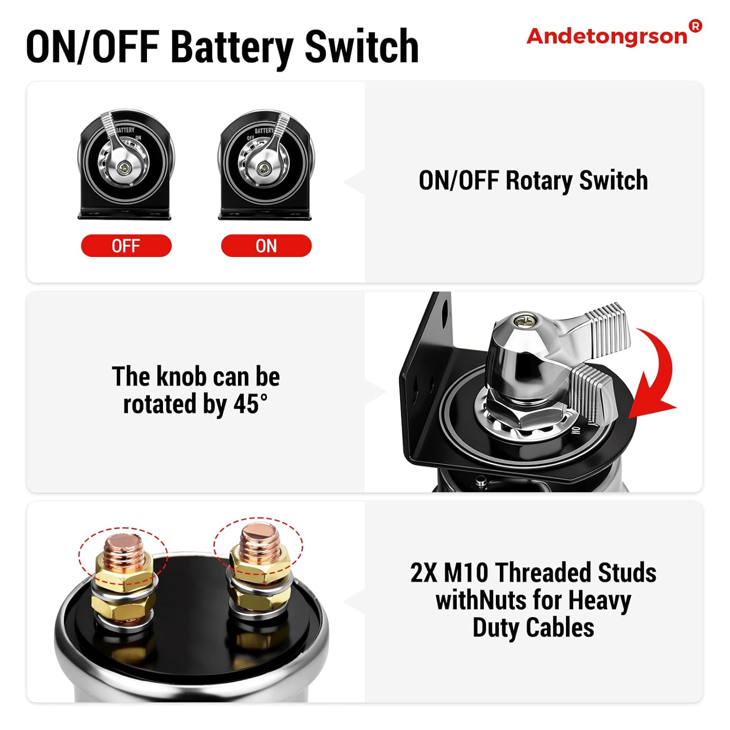 12-48V 200A Battery Disconnect Switch, Heavy Duty Manual Battery Isolator with Cables, Water-Resistant & Corrosion-Resistant for Car, RV, Truck, Boat, Marine, ATV