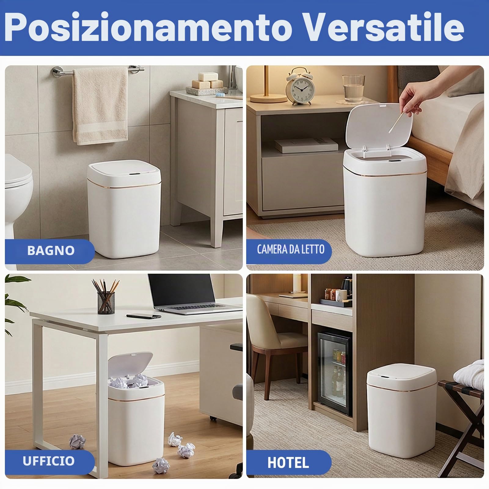Pattumiera Automatica con Sensore di Movimento Senza Tocco Pattumiera Rettangolare in Plastica Elettrica Intelligente da 11 Litri con Coperchio, Adatta Per Soggiorno, Camera da Letto, Cucina Per Uffic