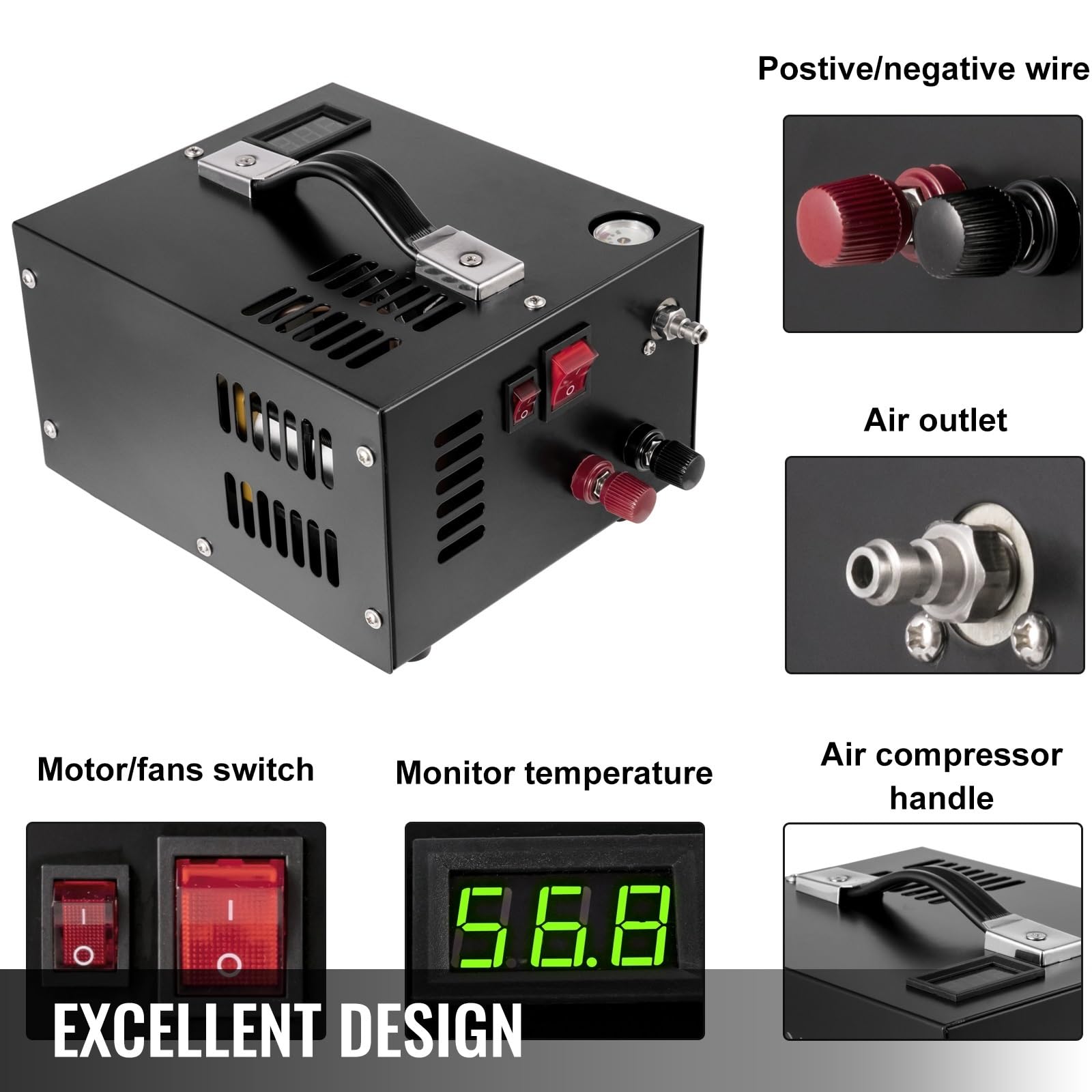 4500Psi 300Bar przenośna pompa sprężarki powietrza PCP 12VDC wysokie ciśnienie z transformatorem do inflatora wiatrówki