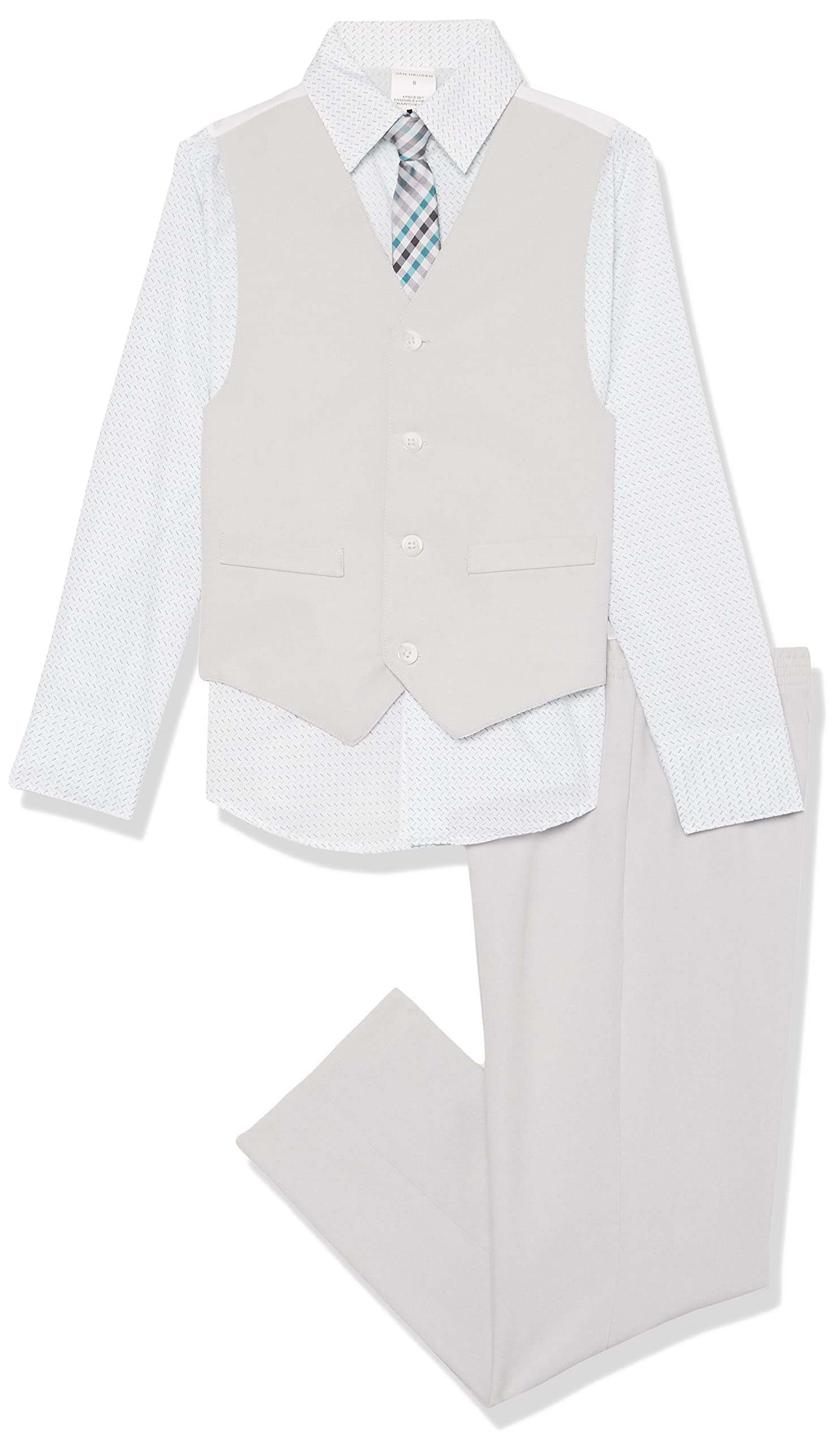 Van Heusen Boys' 4-piece Formal Dress Up Suit Vest Set, Vest, Pants, Collared Dress Shirt, and Tie