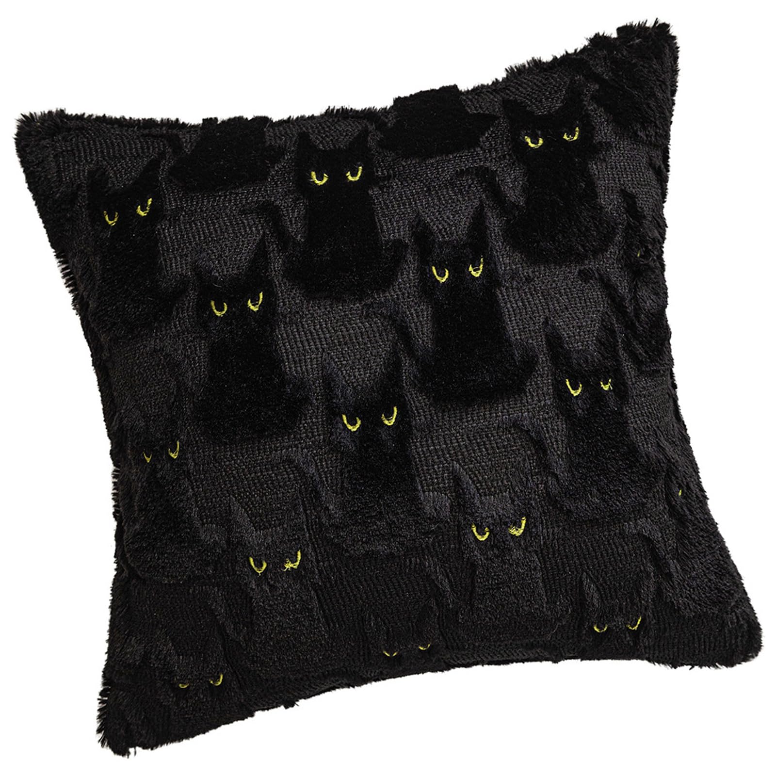 Tsophreniq Cats Design Plush Pillowcase Soft Tufted Faux Furs Cushion Cover Halloween Home Decors for Theme Parties Supplies Halloween Black Cats Pillow Cover
