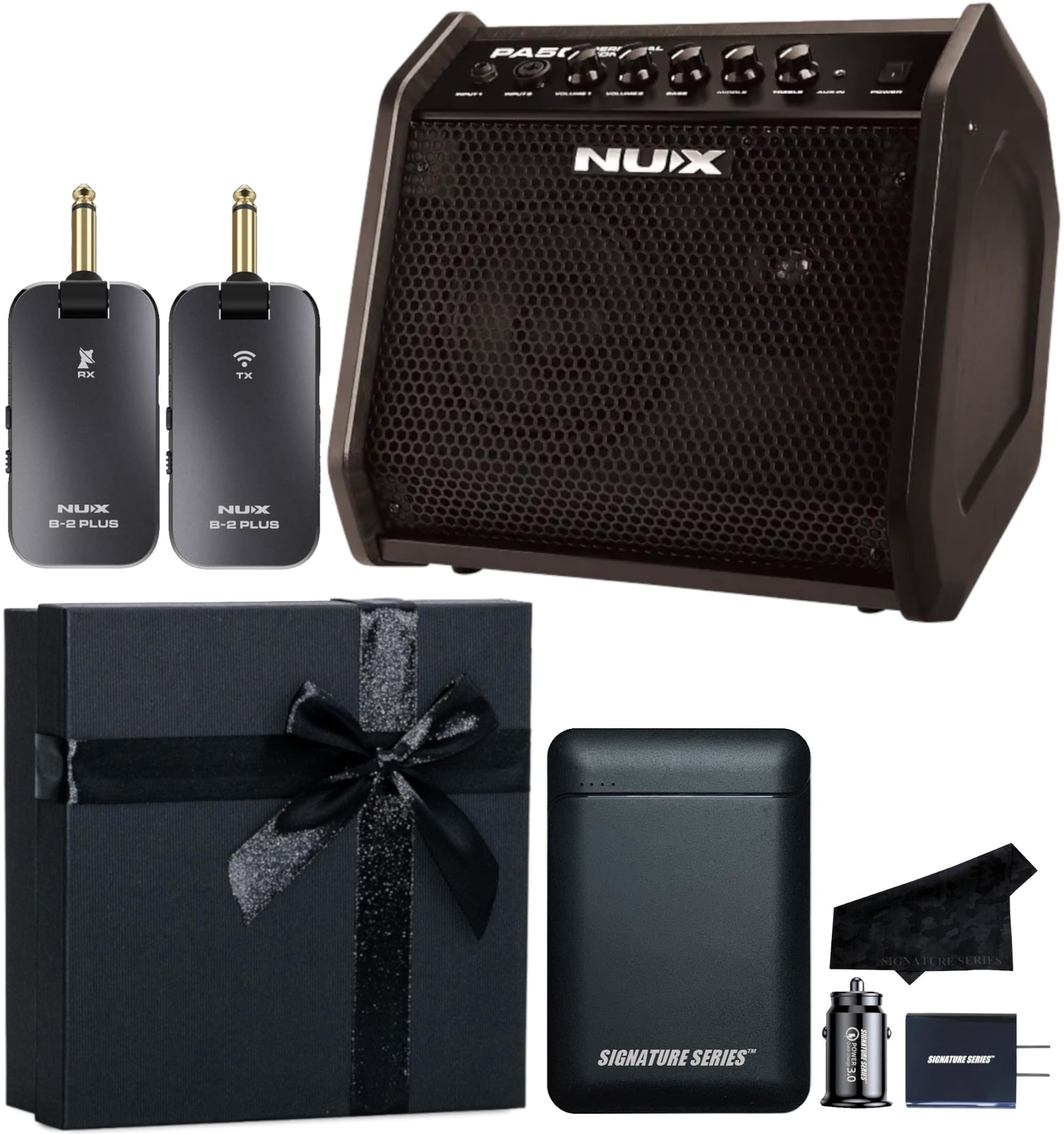 NUX PA-50 Personal Monitoring Amplifier | 2 Channels, Full Range Flat Response, Dynamic Speaker with B-2 PLUS Wireless Guitar System, 32-bit/44.1KHz Audio and Signature Series Gift Bundle