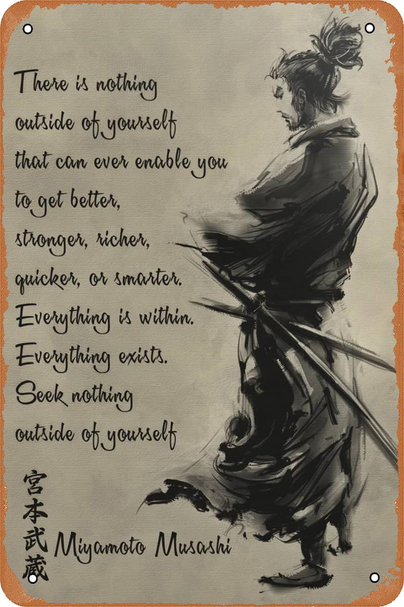 Japanese Samurai Miyamoto Poster Vintage Tin Sign Retro Metal Sign for Martial Arst Gym Bar Office Garage Home Wall Decor Man Gift 12 X 8 inch