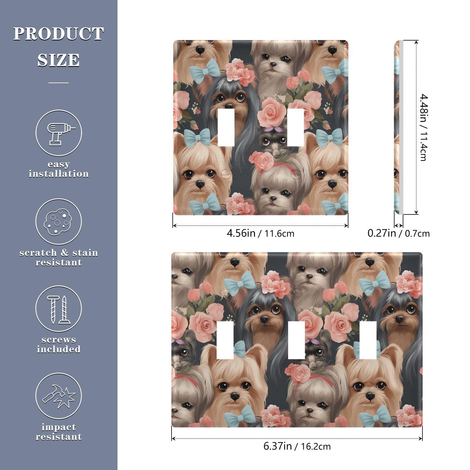 UMIRIKO Cute Yorkshire Terrier Dog Light Switch Cover Plate Covers Decorative Double Toggle Home Decor 202b3284