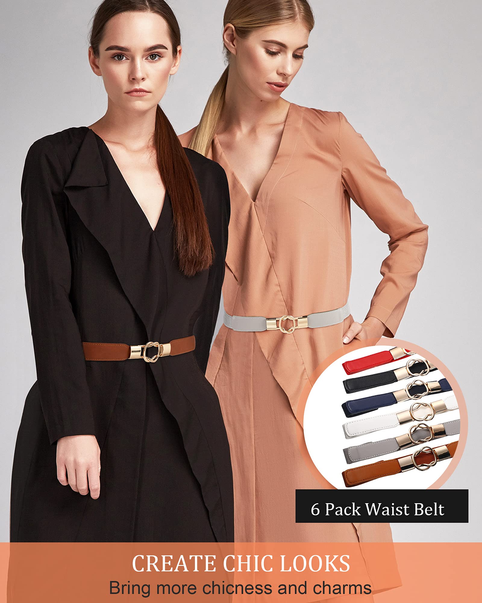 6 cinturones ajustados para mujer, cinturones para vestidos, cinturón elástico retro, cinturón de vestir para mujer, cinturón de vestir vintage, delgado, elástico, faldas para mujer, Varios 5
