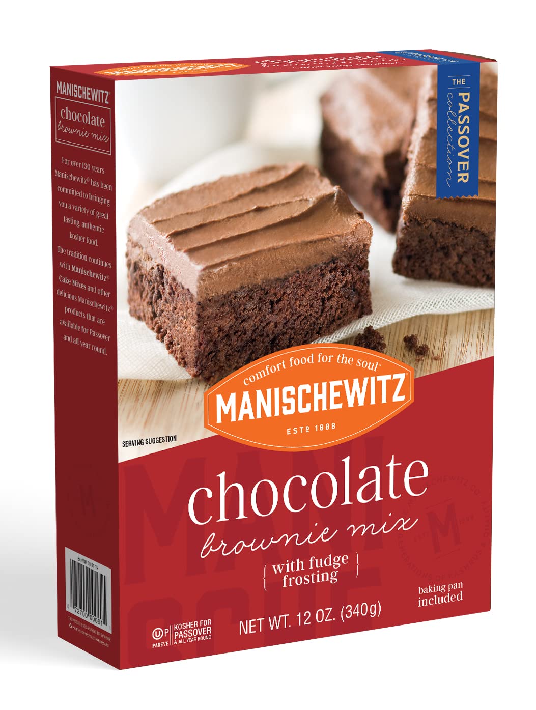 ManischewitzChocolate Brownie Mix With Fudge Frosting, Dairy Free 12oz (2 Pack) | Grain Free, Kosher for Passover, Baking Pan Included!