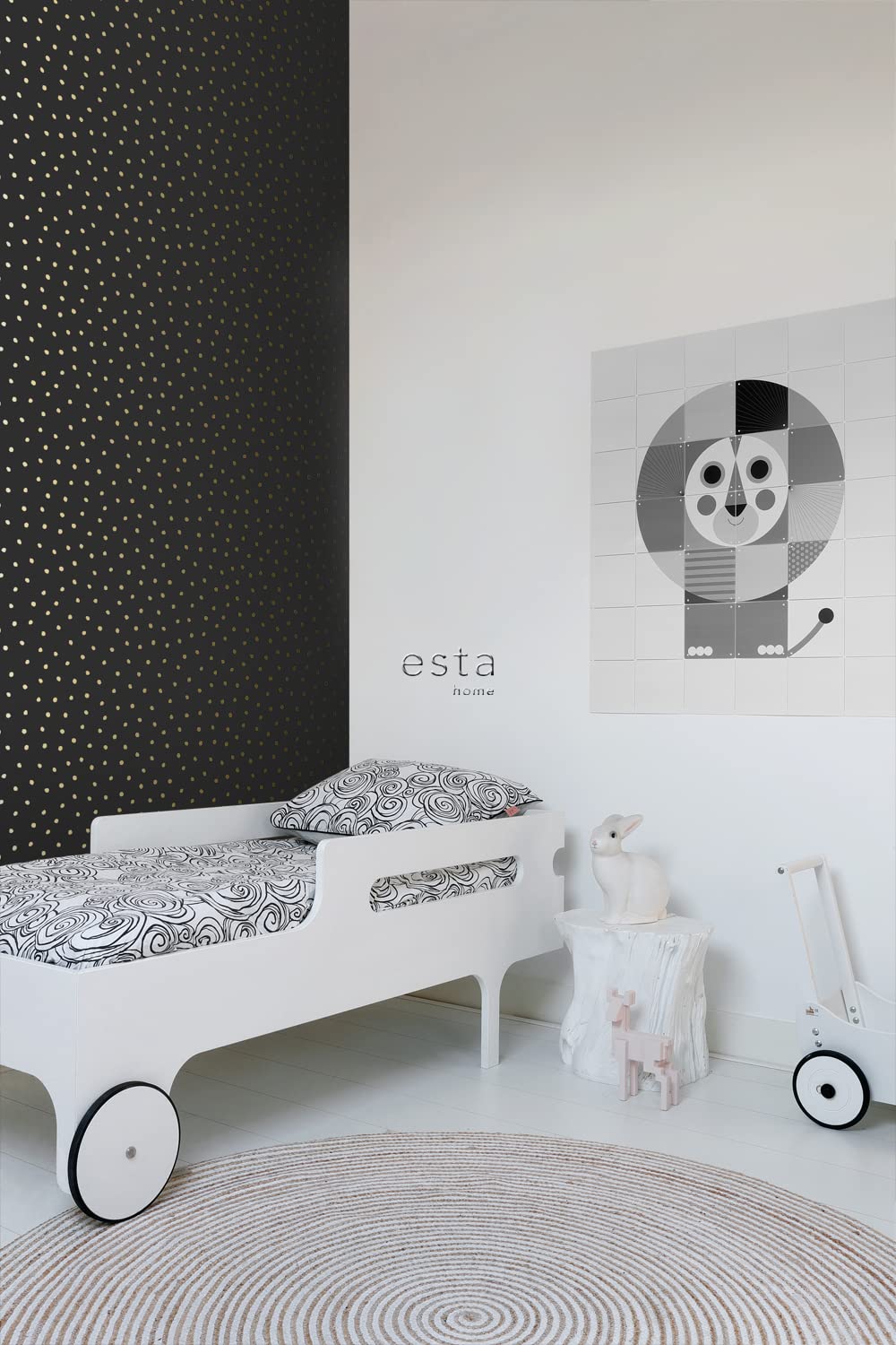 ESTAhome Tapeta kropki czarnymIzłotym 53 cm x 10.05 m