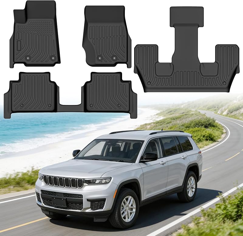 Tapetes Automotivos de TPE para Jeep Grand Cherokee L 6 lugares 2021–2025, 3 fileiras, pretos, 1A22
