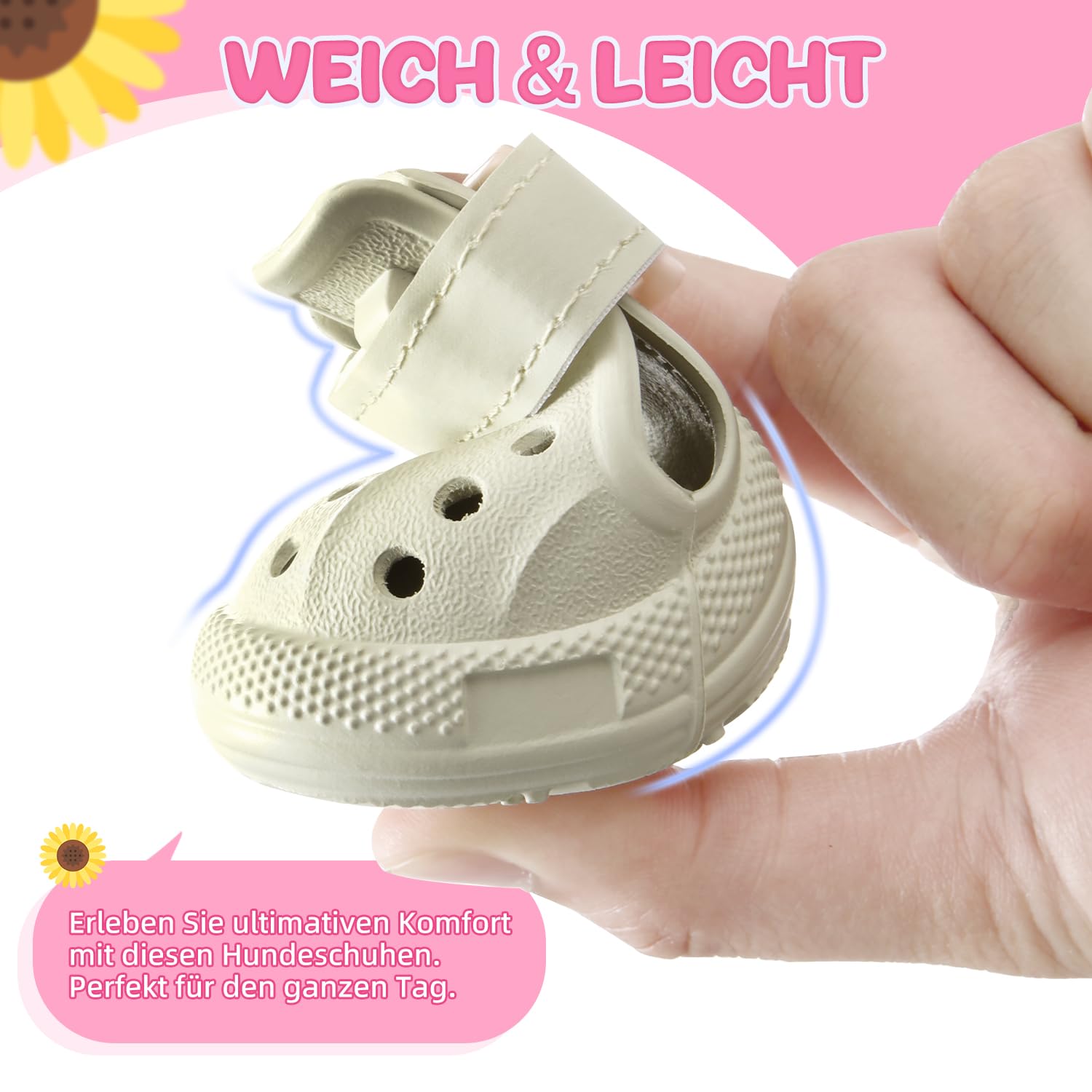 Eyein Hundeschuhe Pfotenschutz Sommer, Atmungsaktive rutschfeste Hundesandalen mit Verstellbare Reflektorstreifen für kleine, mittlere und große Hunde, leicht an- und ausziehbar (Weiß, Größe 8)