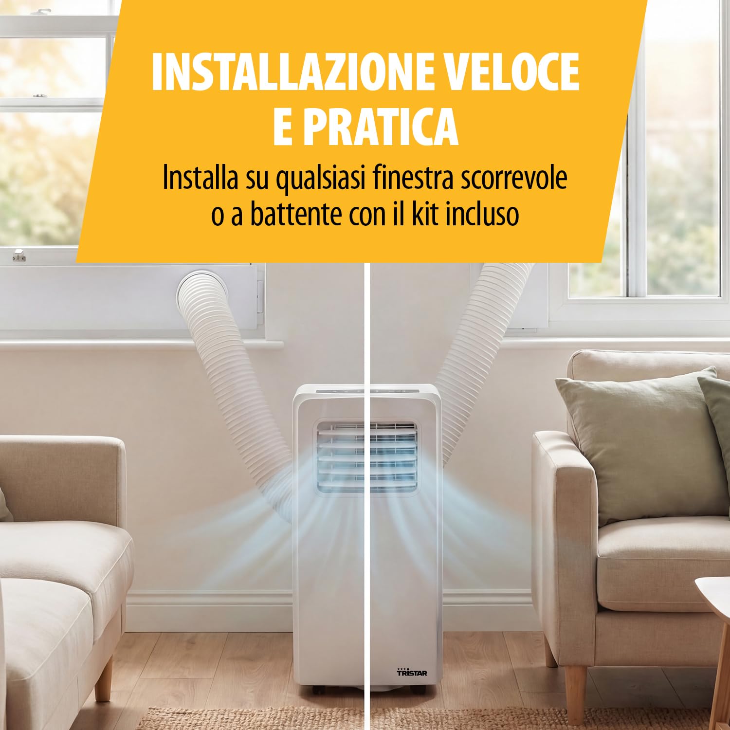 Tristar Climatizzatore portatile - 7.000 BTU - 3 in 1 - Deumidifica, Raffresca, Ventila - Fino a 25 m² - Kit finestra incluso - AC-5478 [Classe di efficienza energetica A]