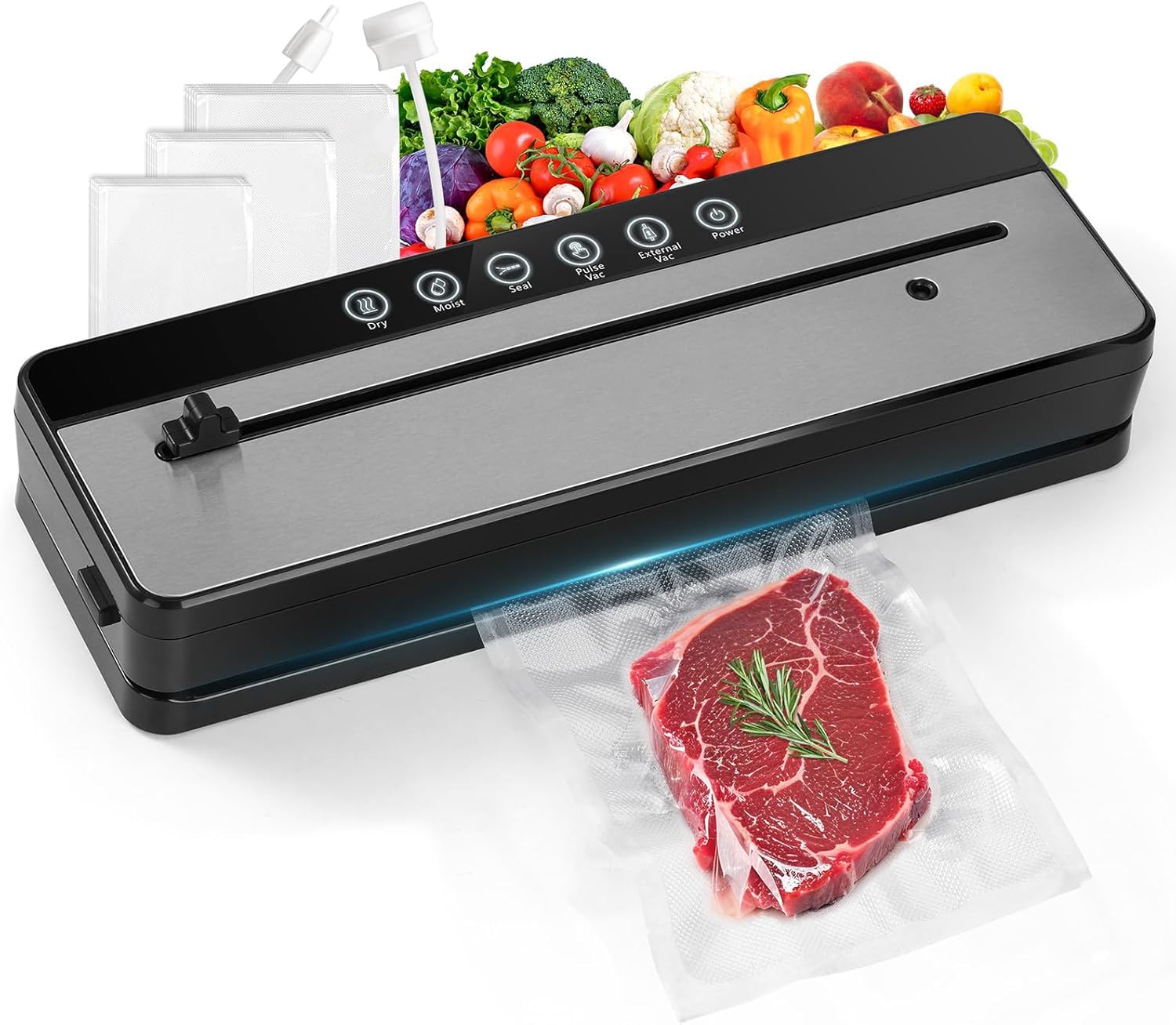 Smart Saver Vacuum Sealer Machine for Food Storage with 10 Vacuum Bags, Multi-Functional Food Sealer, Built-in Cutter, External VAC for Jars & Containers-image-30