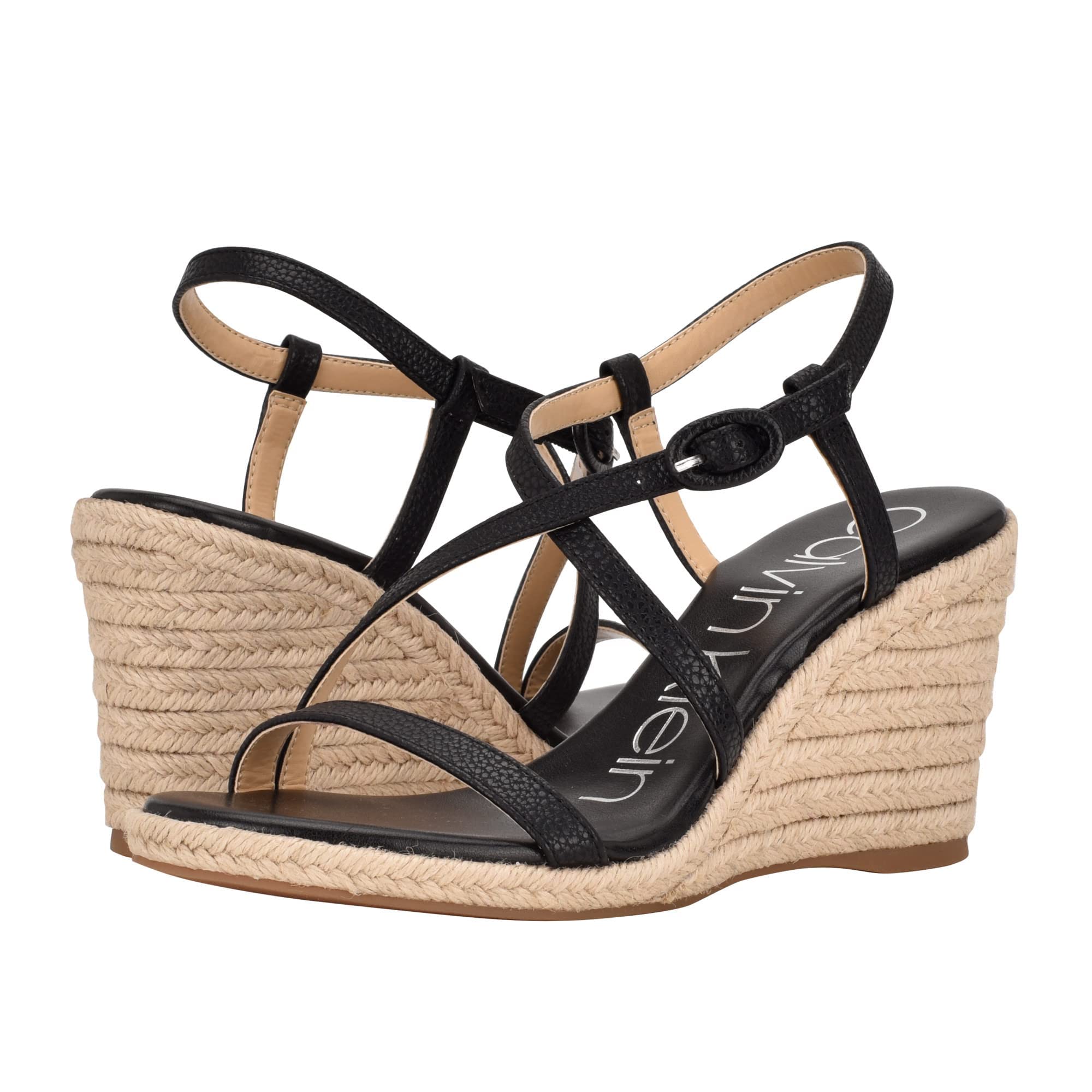 Calvin Klein Womens Blairy Canvas Wedge Sandal Black