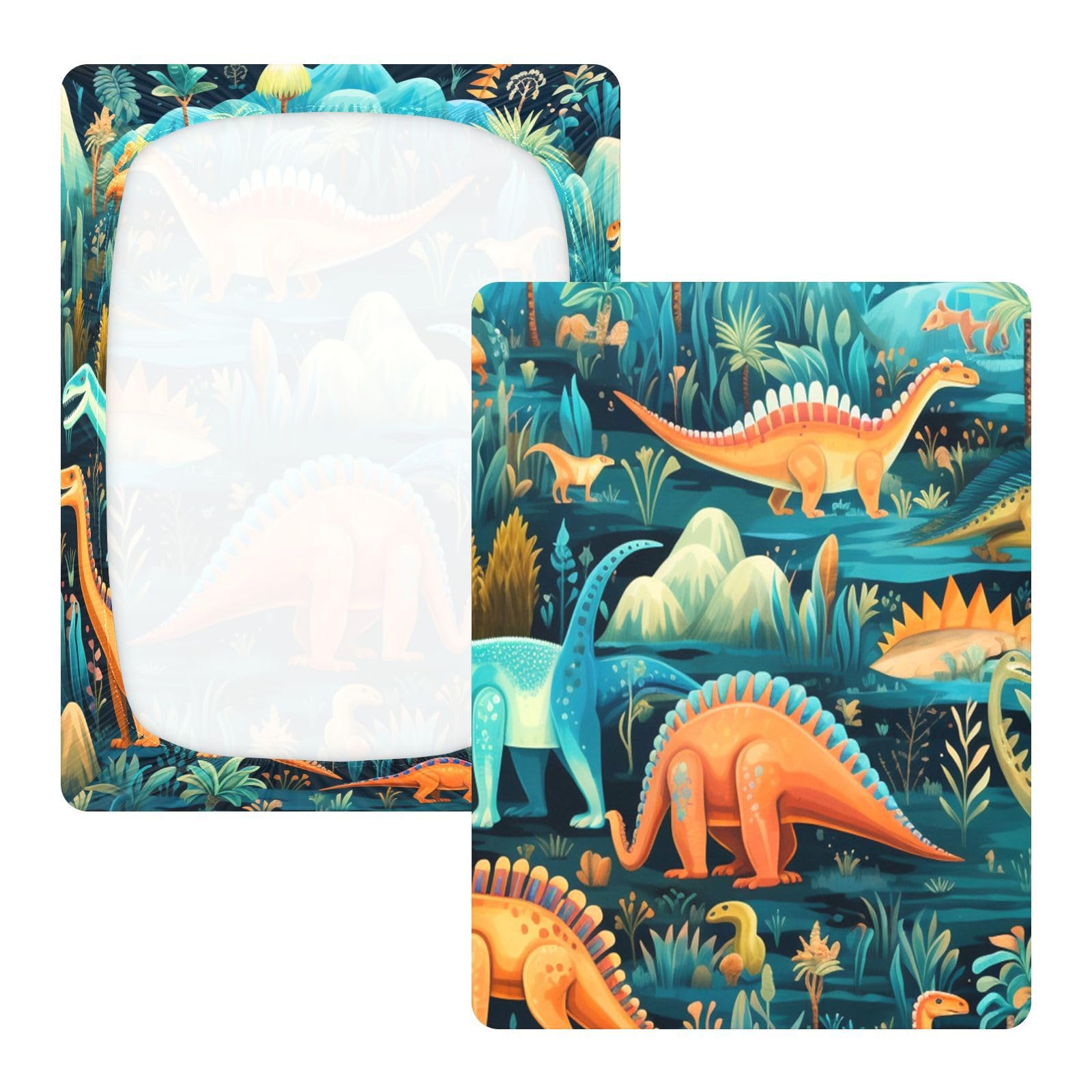 Dibujos Animados Cian Dinosaurios Arte Sábana de Cuna para Niños Pequeños,Sábanas de Algodón Suave para Bebés Aptas para Colchón Corralito