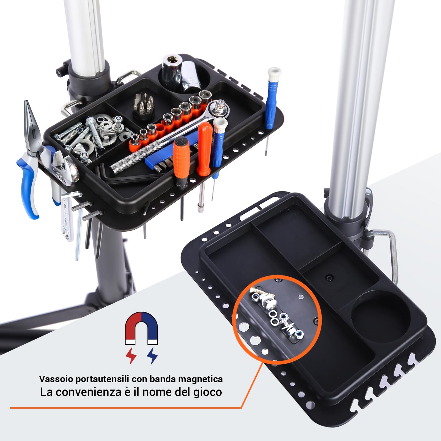 Sportneer Cavalletto Manutenzione Bici, Cavalletto per Riparazione delle Biciclette, Max 27 kg, Cavalletto Bici in Alluminio, Regolabile in Altezza Ruotabile a 360 °, Adatto per Mountain Bike e-Bike