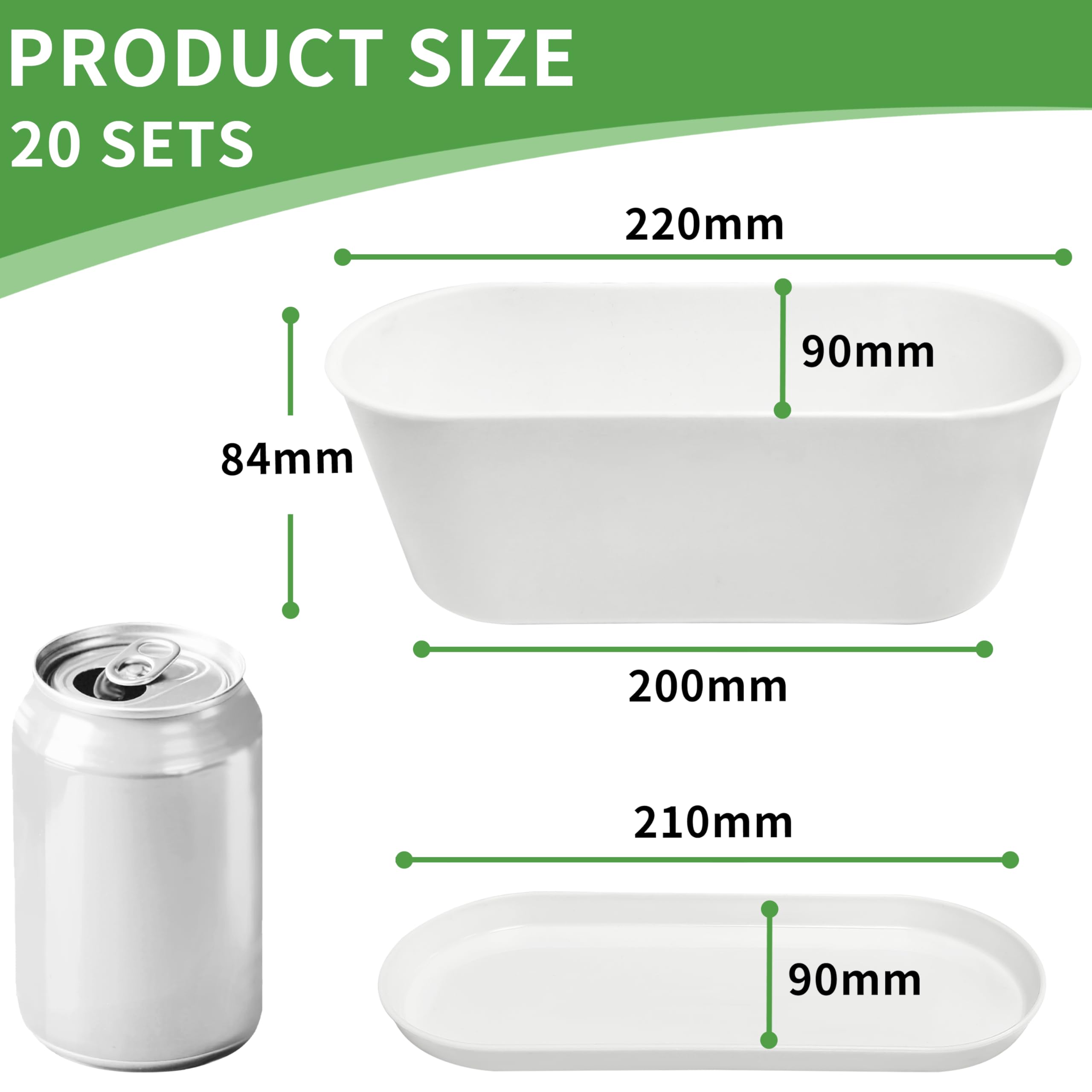 Lot de 20 pots à herbes aromatiques, 22 cm, en plastique, blanc, rectangulaires, pour cuisine, balcon, rebord de fenêtre