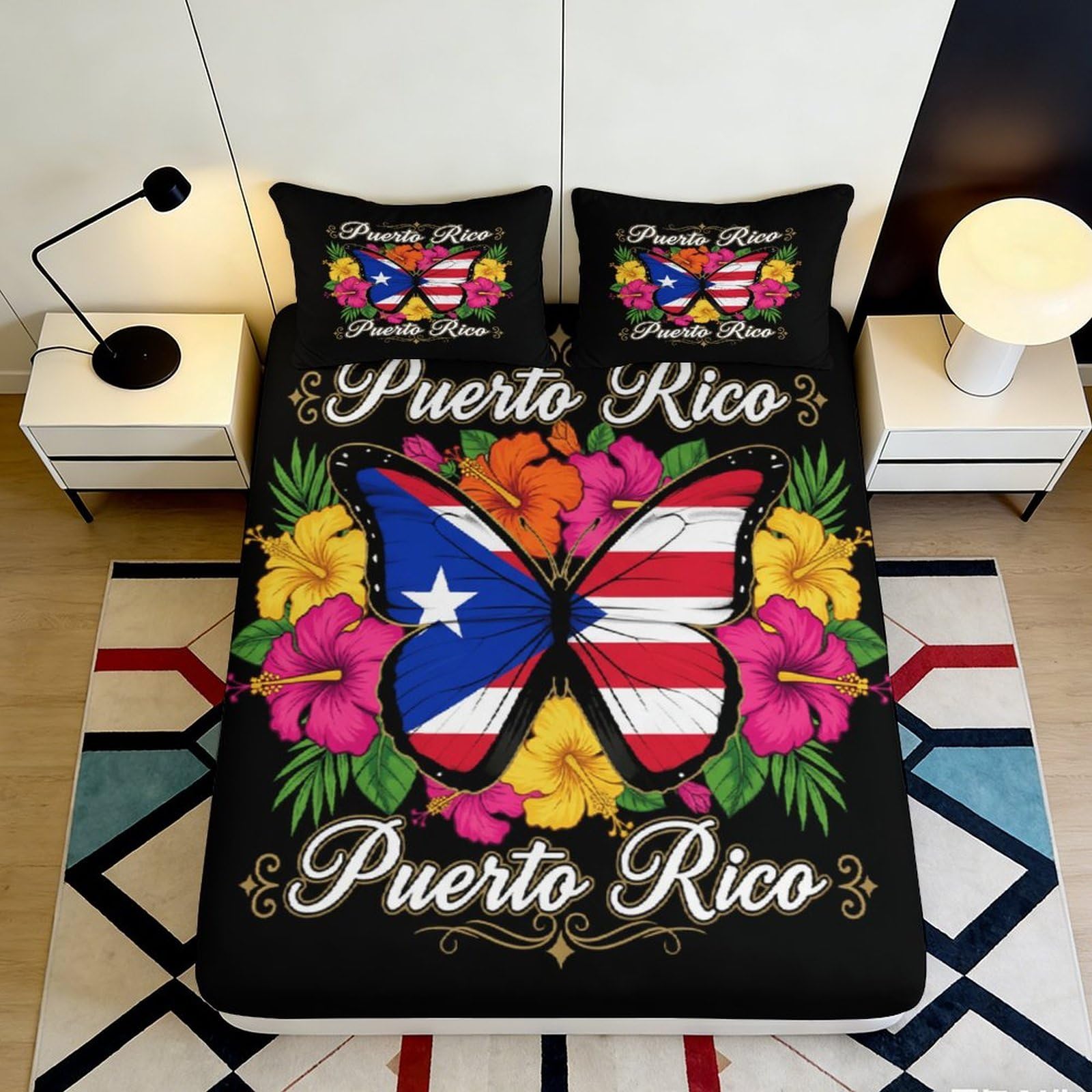 Jqzkxnhpbr Style-2 3D Printed Puerto Rico Butterfly Fitted Sheet Microfiber Vibrant Floral Bed Cover For Bedroom Dorm Mattress Decor 90X200x25cm