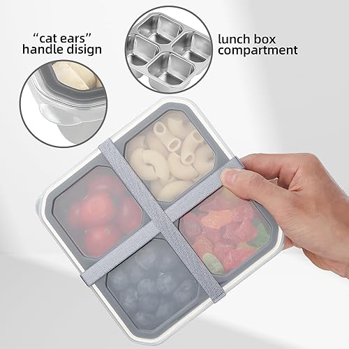 Miniatura 3 de Platos divididos de acero inoxidable, bandeja para niños y bebés, 4 compartimentos divididos, contenedor de aperitivos Bento con tapa, caja de