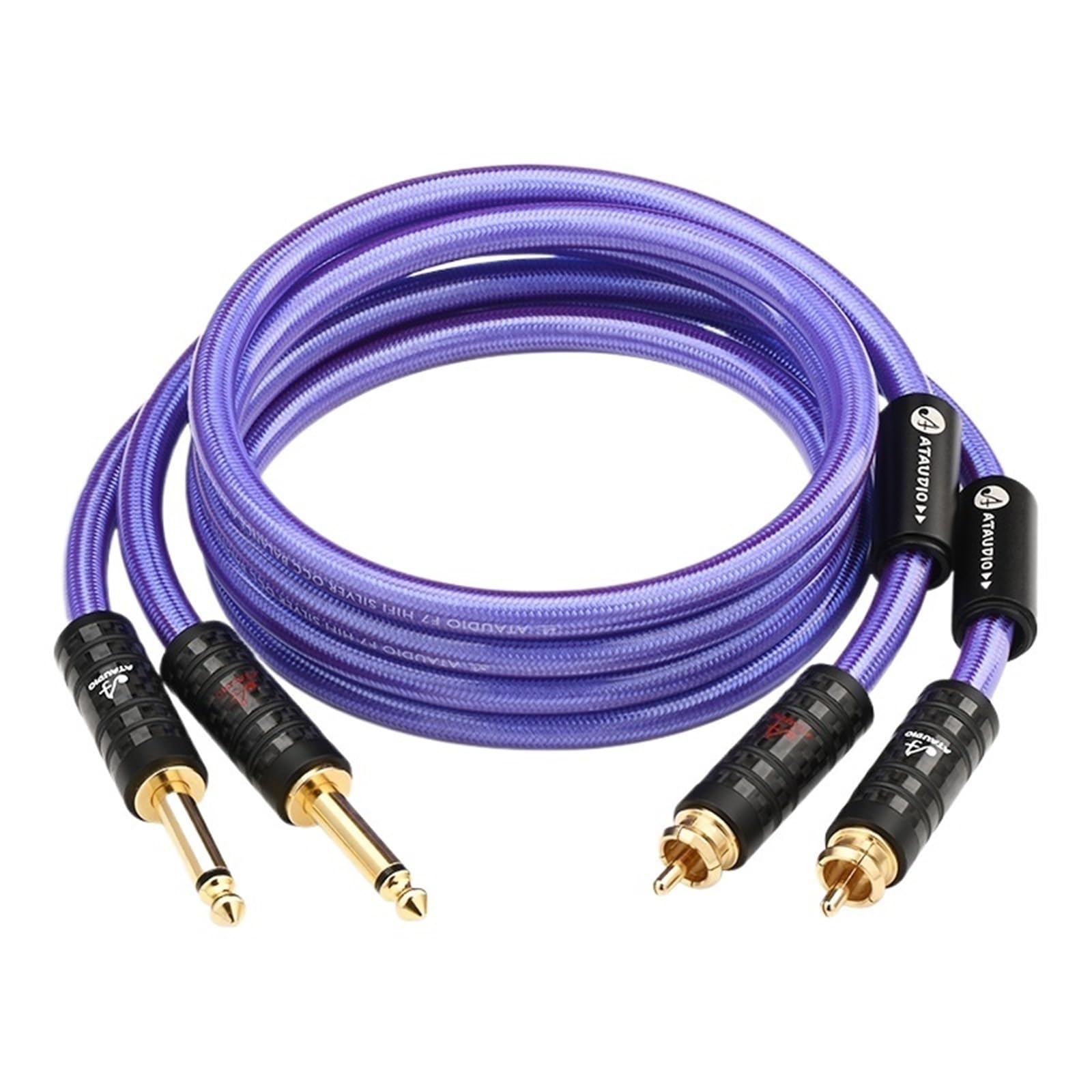 HiFi Dual 6,35 mm na Dual RCAA kabel audio, Hi-End, posrebrzany, 6,5 mm TS na RCAA do wzmacniacza, miksera, głośnika (2 m)