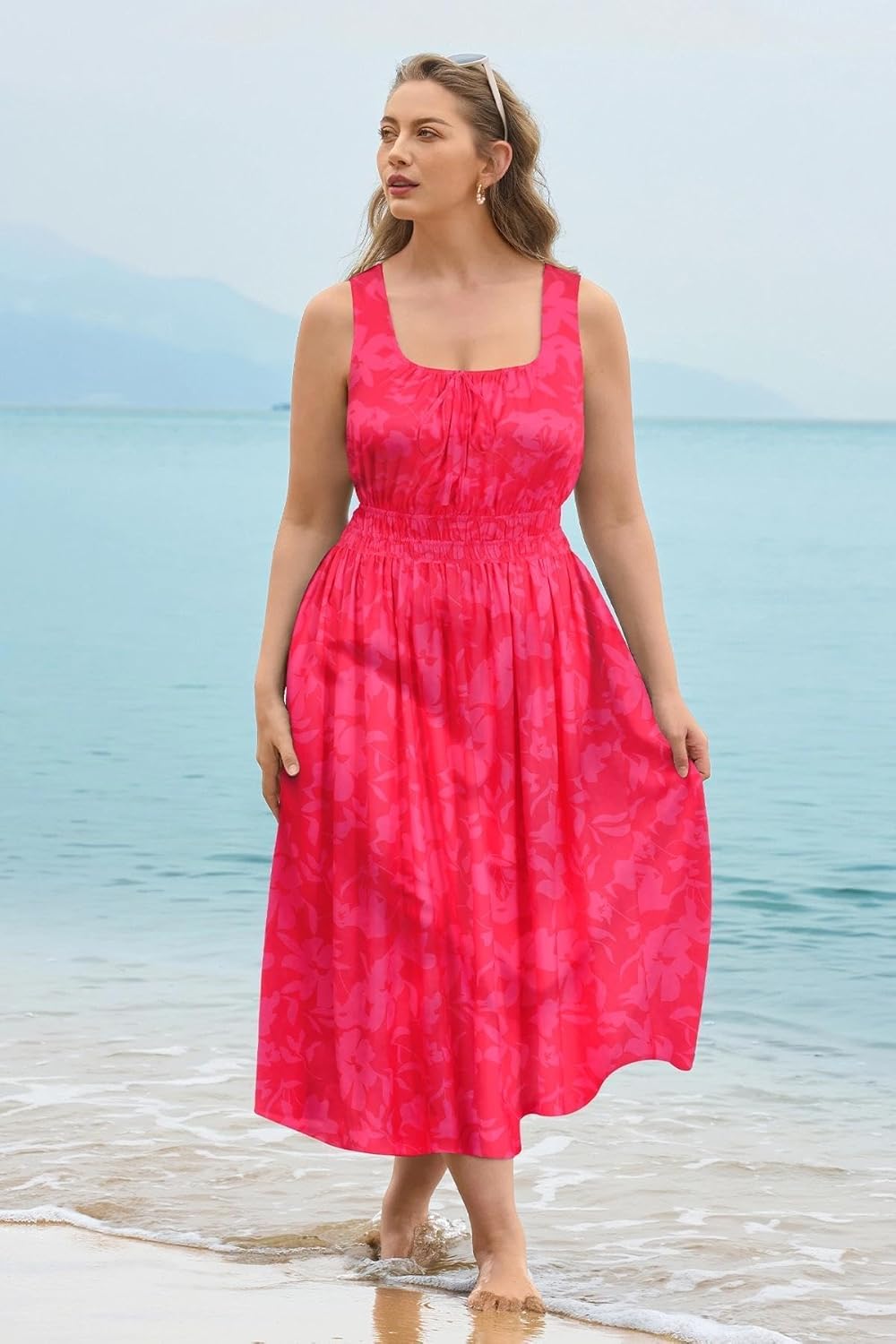 RITERA Women's Spaghetti Strap Dress Plus Size Boho Square Neck Maxi Dresses Beach Sundress Floral/Plaid/Solid XL-5XL