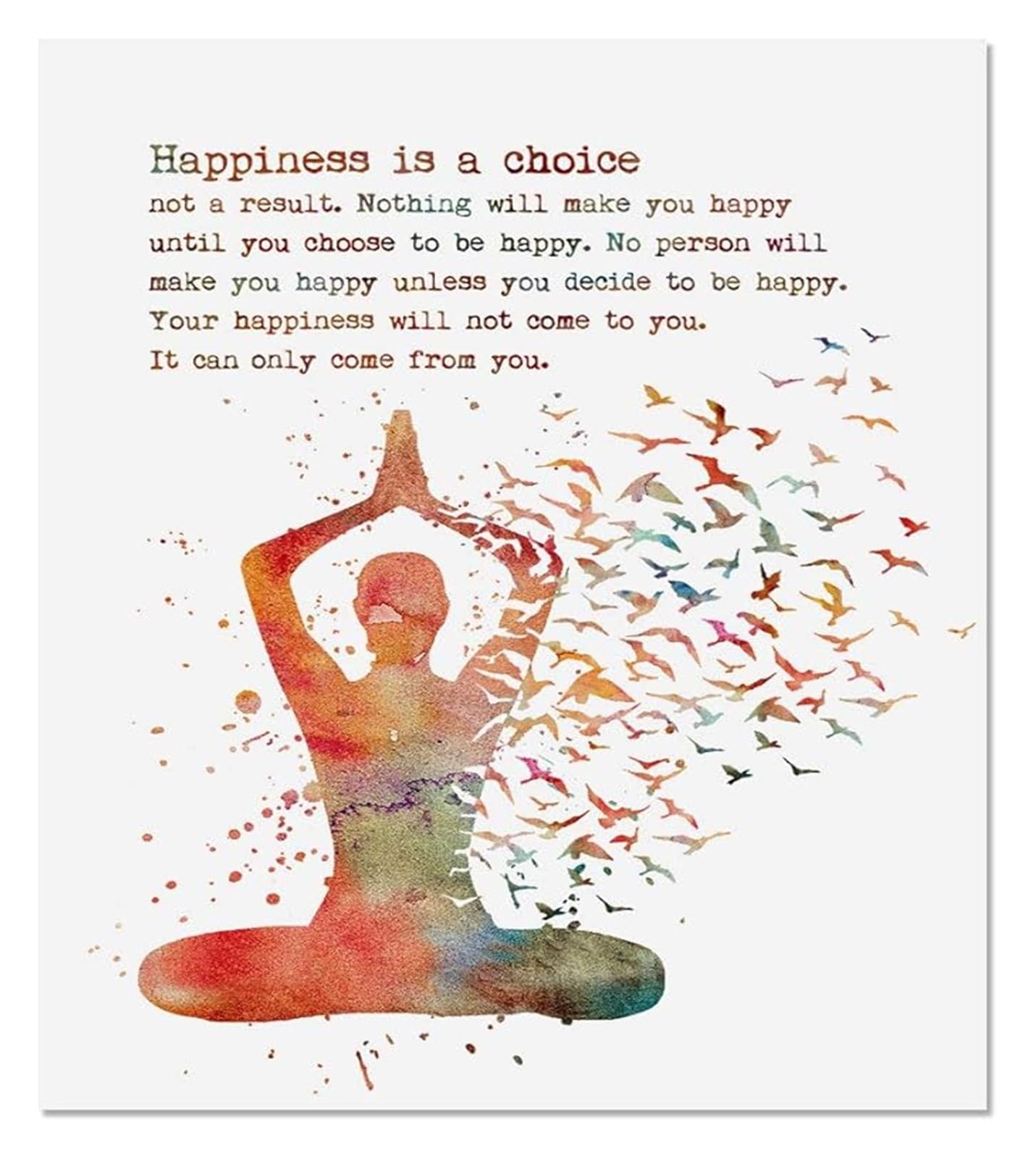 MDBJTCYZN Happiness is A Choice Yoga Art Motivational Quote Wall-Art for Yoga Studio Watercolor Yoga Woman Gift(Framed,12x18inch(30x45cm))