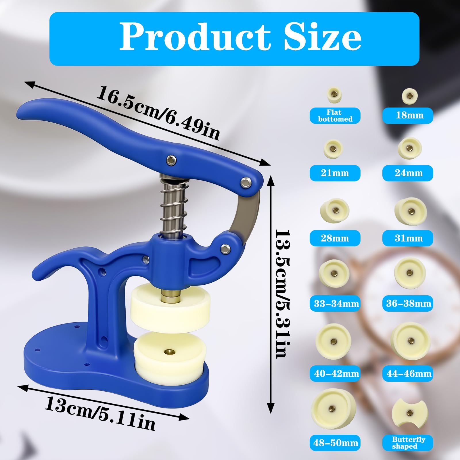 Watch Back Case Press Tool Kit, Essential Watch Repair Tool Kit for Watchmaker Battery Replacement & Crystal Fitting, 5-50mm Blue Plastic Press with 12 Dies - 2