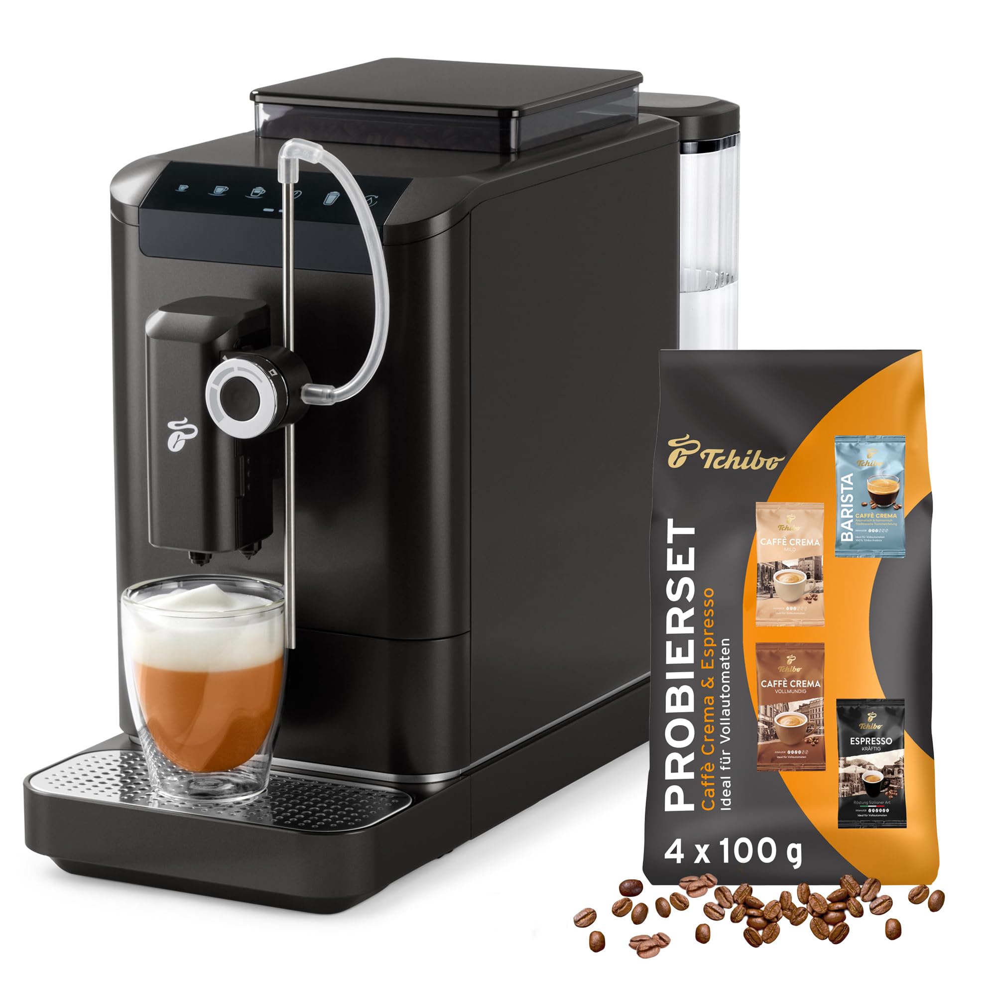 Tchibo Kaffeevollautomat Esperto2 Milk One-Touch Milchfunktion 2-Tassen-Funktion Espresso Caffè Crema Capuccino Milchschaum Granite Black
