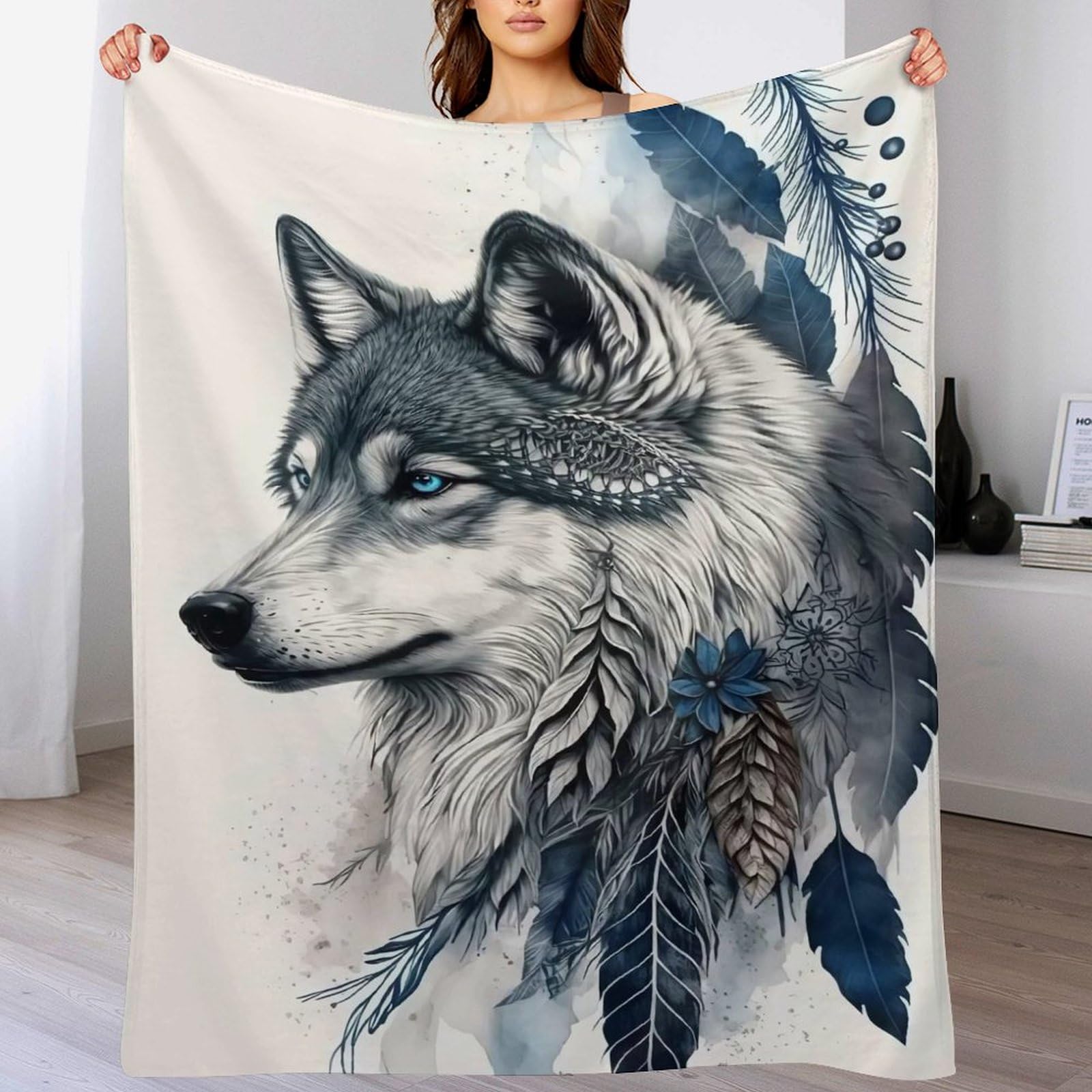 Plaid couverture en flannel loup 180x200cm pour des soirées cocooning au canapé
