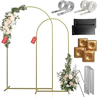 Metal Arch Backdrop Stand Set of 2 (7.2 FT & 6 FT) – Gold Anti-Rust Arched Frame Kit with Water Bags, Carry Bags, Balloon Dot Glue for Weddings, Parties, Baby Showers & Photo Decor