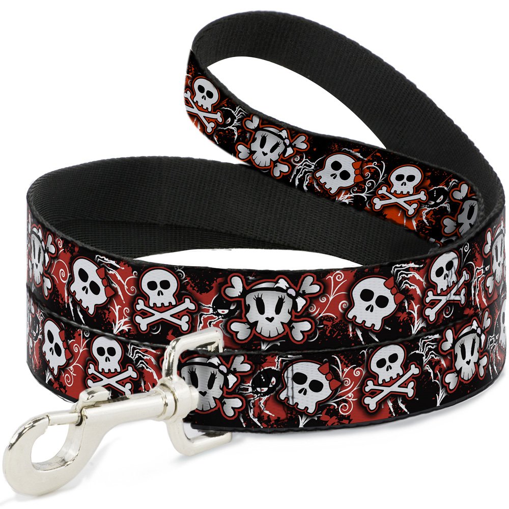 Laisse nylon motif tête de mort pour petit chien Buckle Down 6 pieds rouge