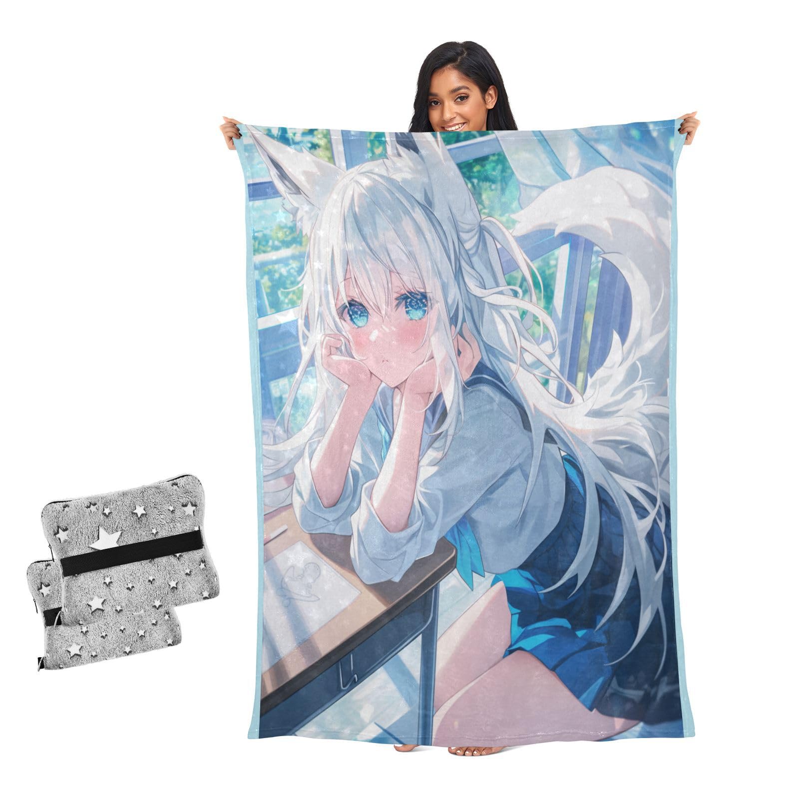 Couverture douce contre le froid plaid renard bleu isolant