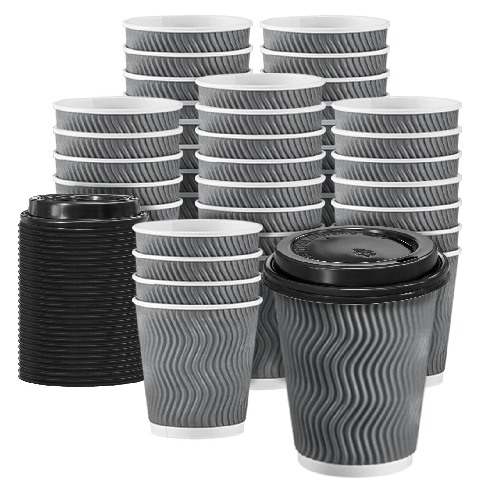 Clawsoff 100 Pack 12 oz Coffee Cups with Lids Disposable Paper Cups Gray — Amazon image 12